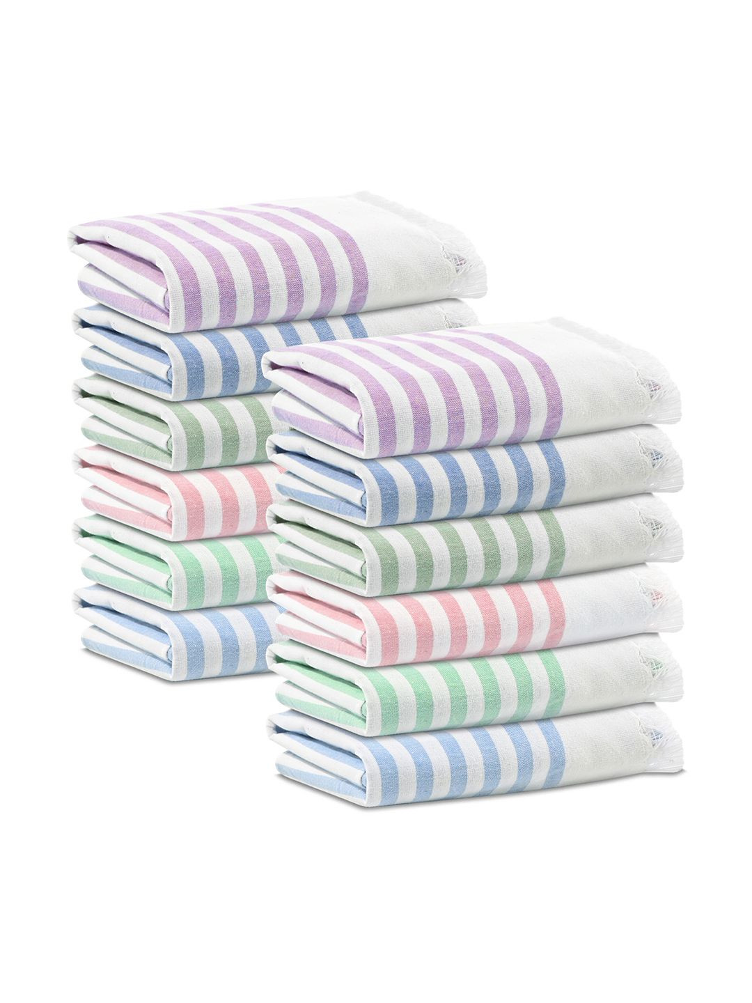 Kuber Industries White & Pink 12 Pieces Striped Pure Cotton Cleaning Cloth