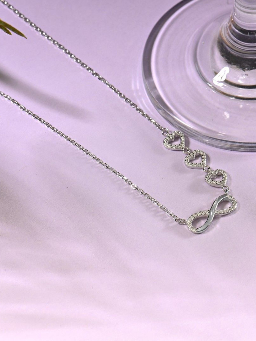 RACHIVA 925 Sterling Silver Infinity Love Trifold Hearts Zircon Silver Pendant with Link Chain