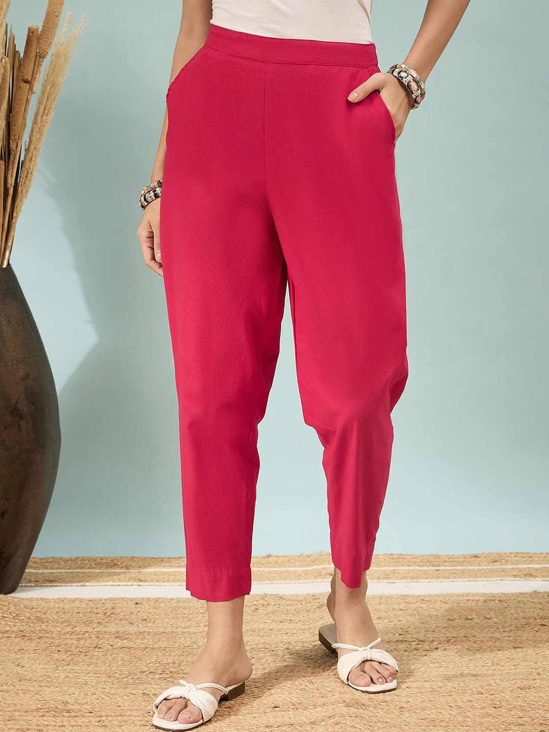 DIVASTRI Women Regular Fit Mid-Rise Pure Cotton Trousers