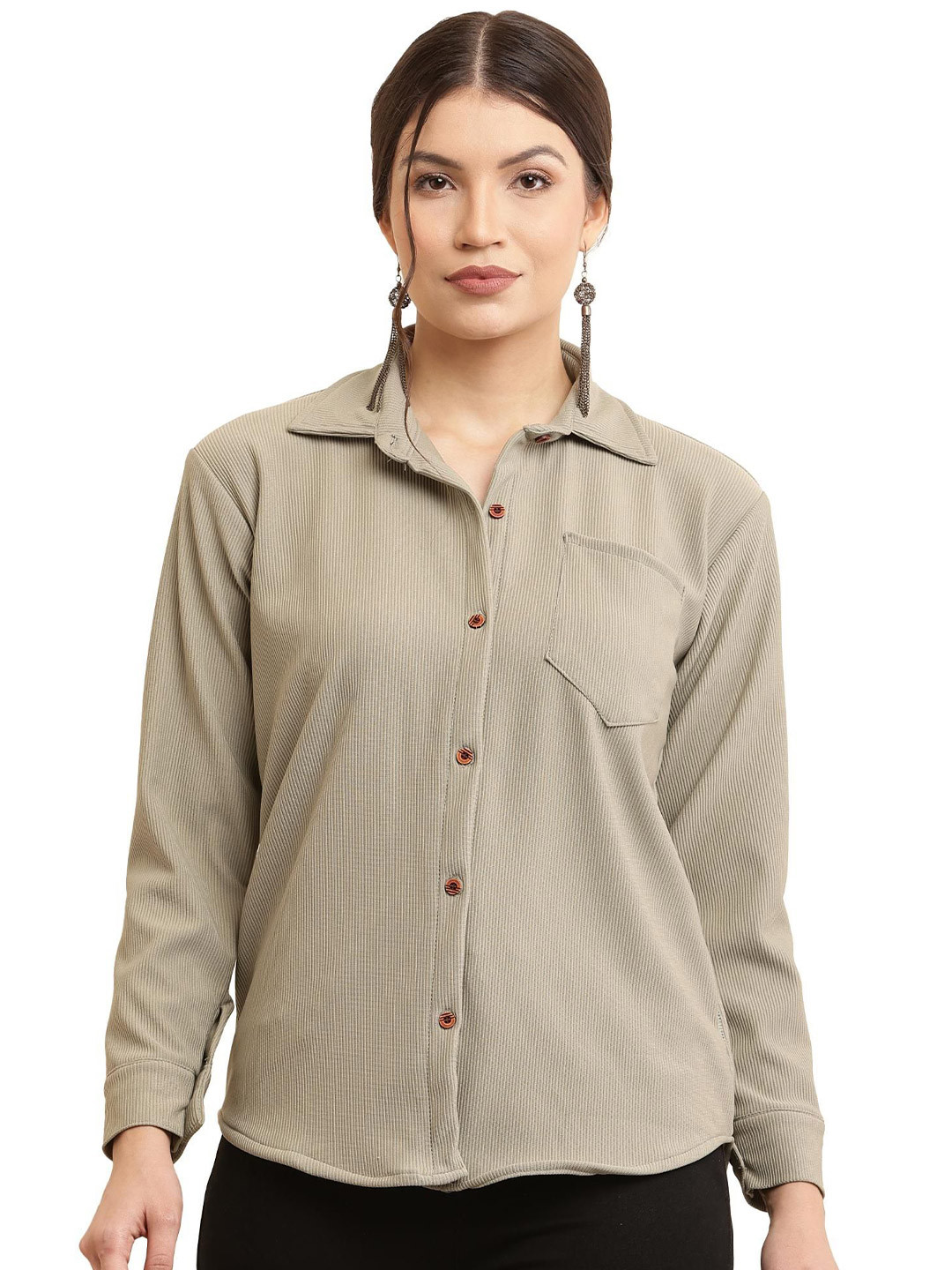 69 FASHION STREET Women Button-Down Collar Standard Casual Corduroy Shirt