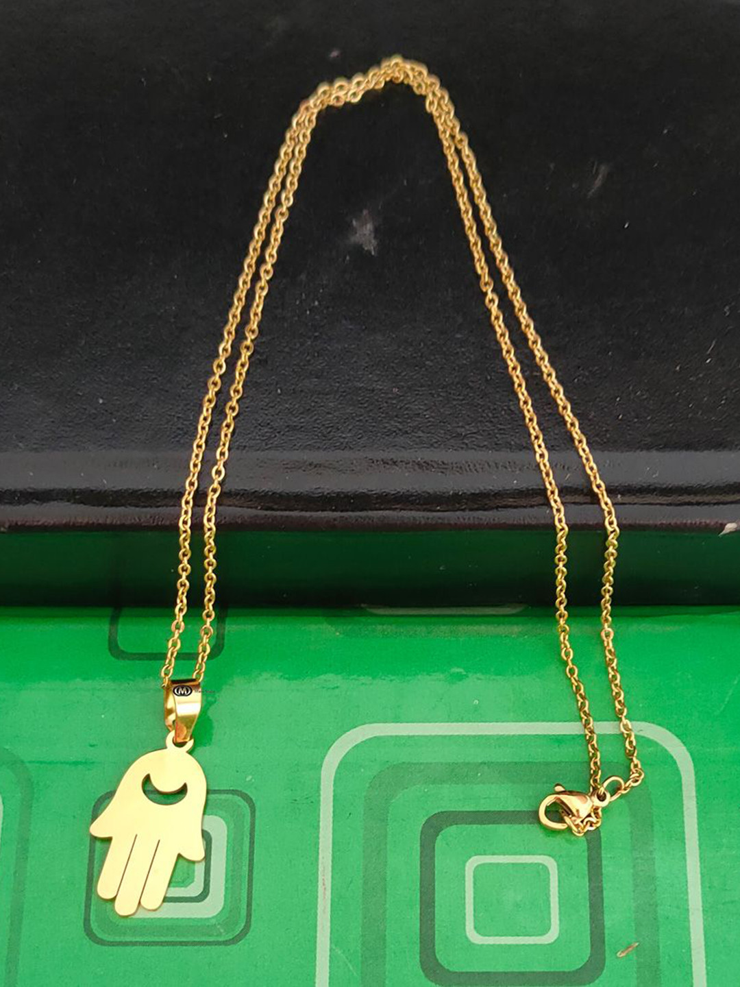 M Men Style Men Stainless Steel Gold-Plated Hand Shaped Pendant