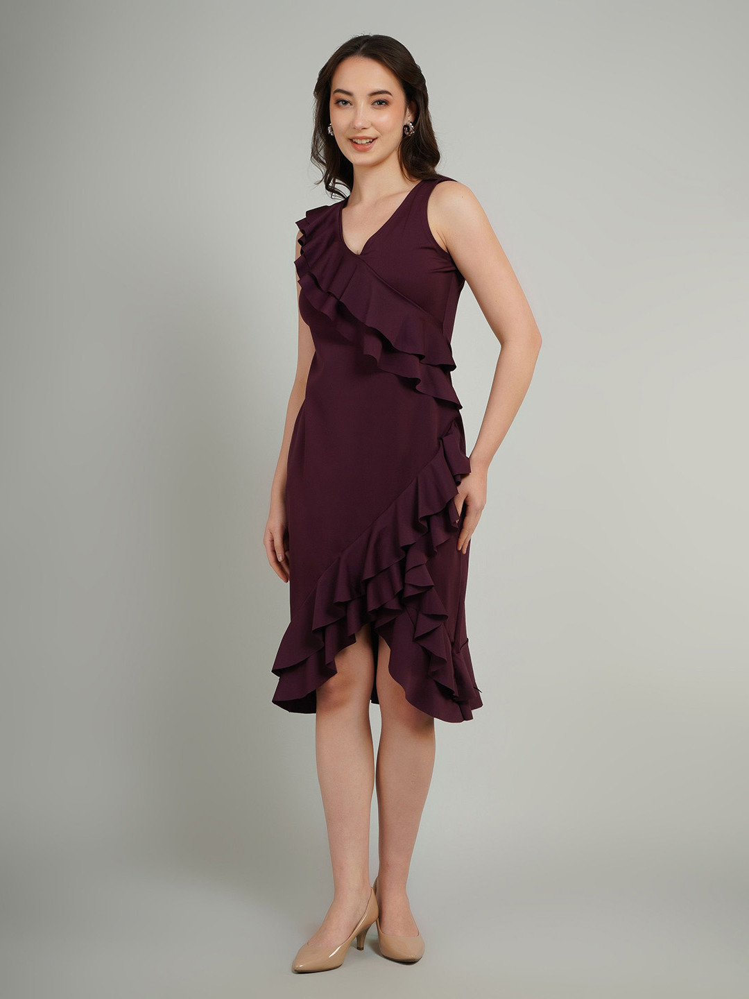 Gora Glama Women Ruffles Knee Length Tulip Hem Sheath Dress