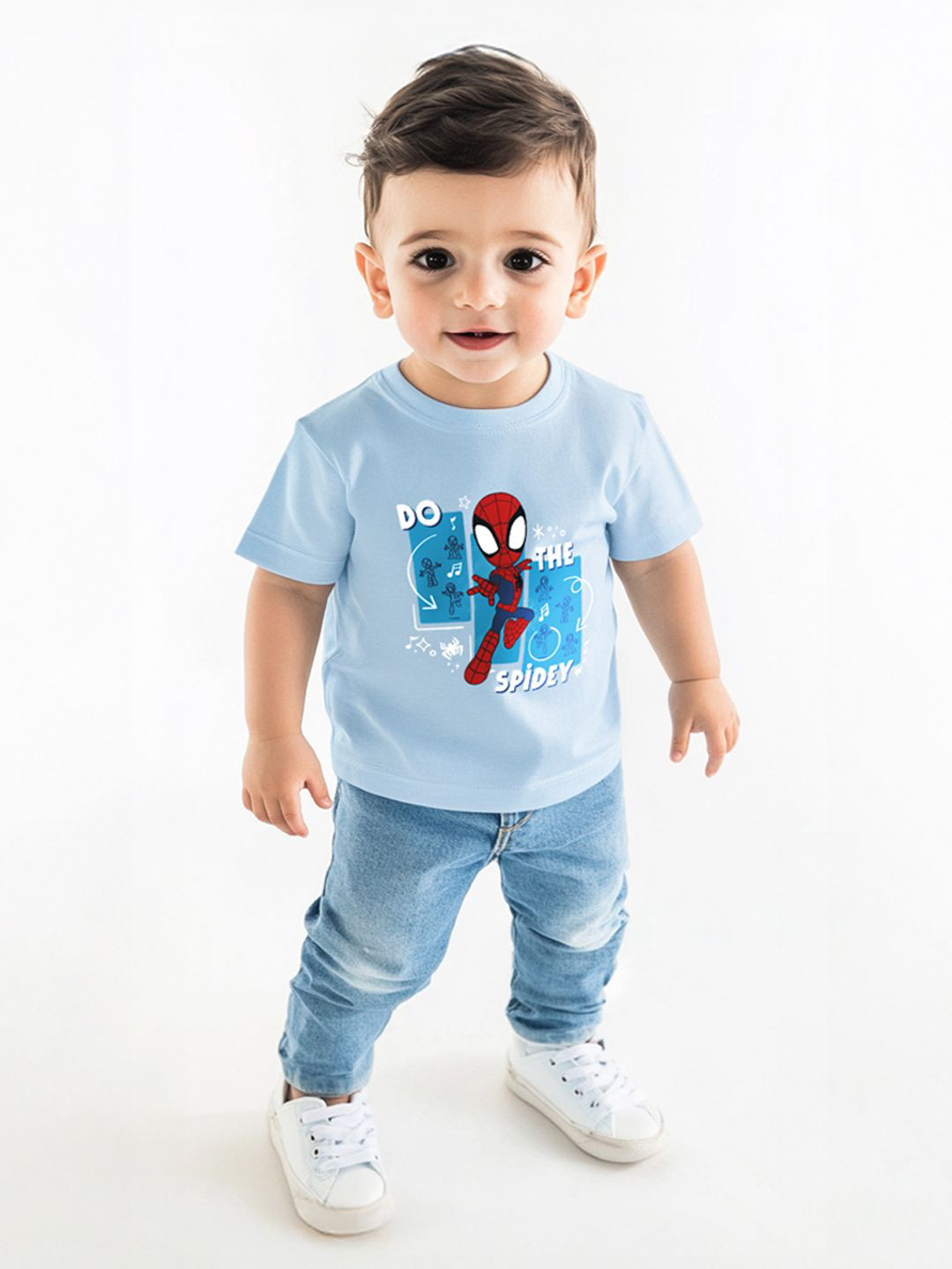 NautiNati Marvel Spiderman Baby Boys Blue Superhero Graphic Print Pure Cotton T Shirt