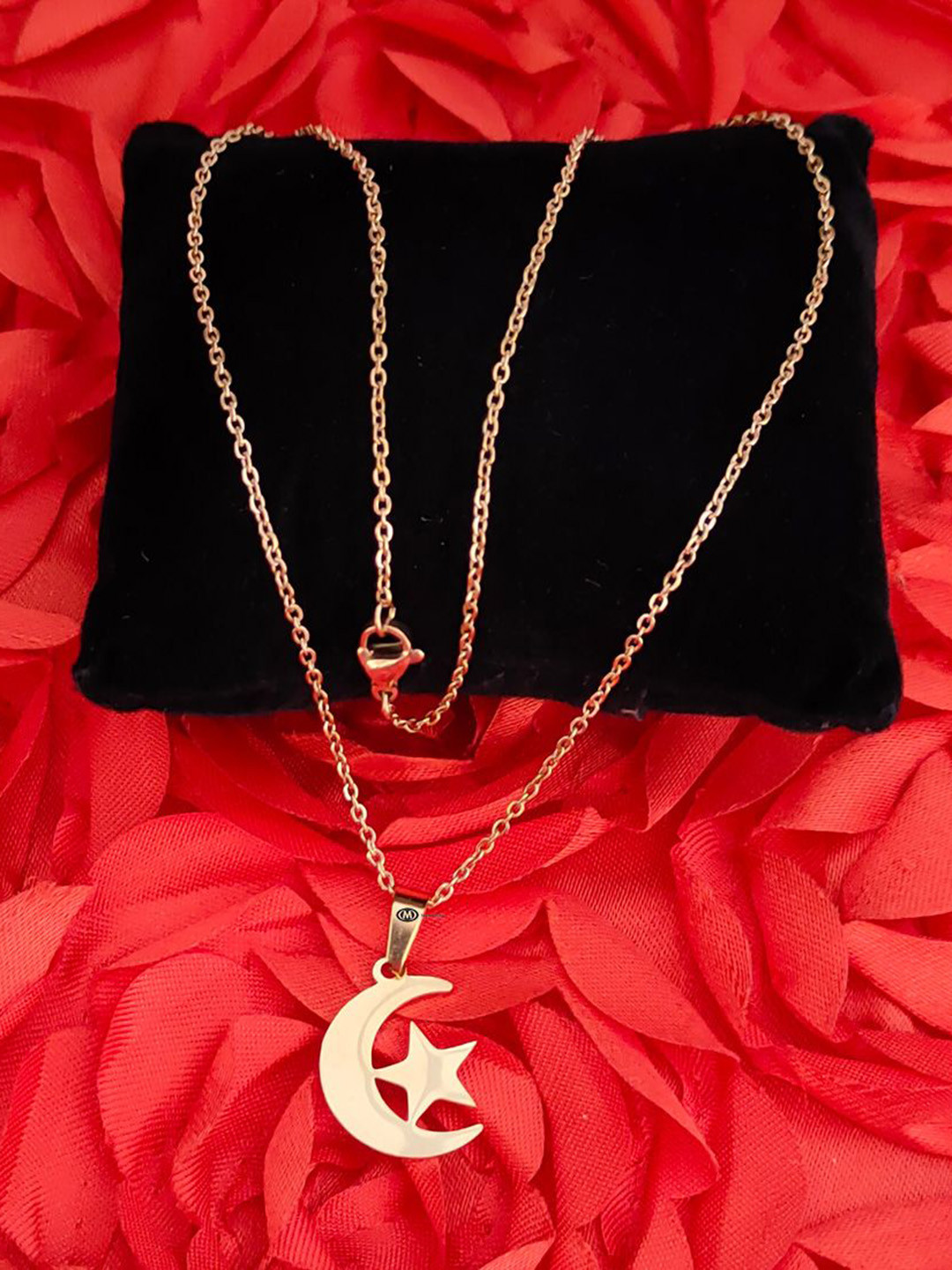 M Men Style Men Stainless Steel Gold-Plated Moon Star Shaped Pendant