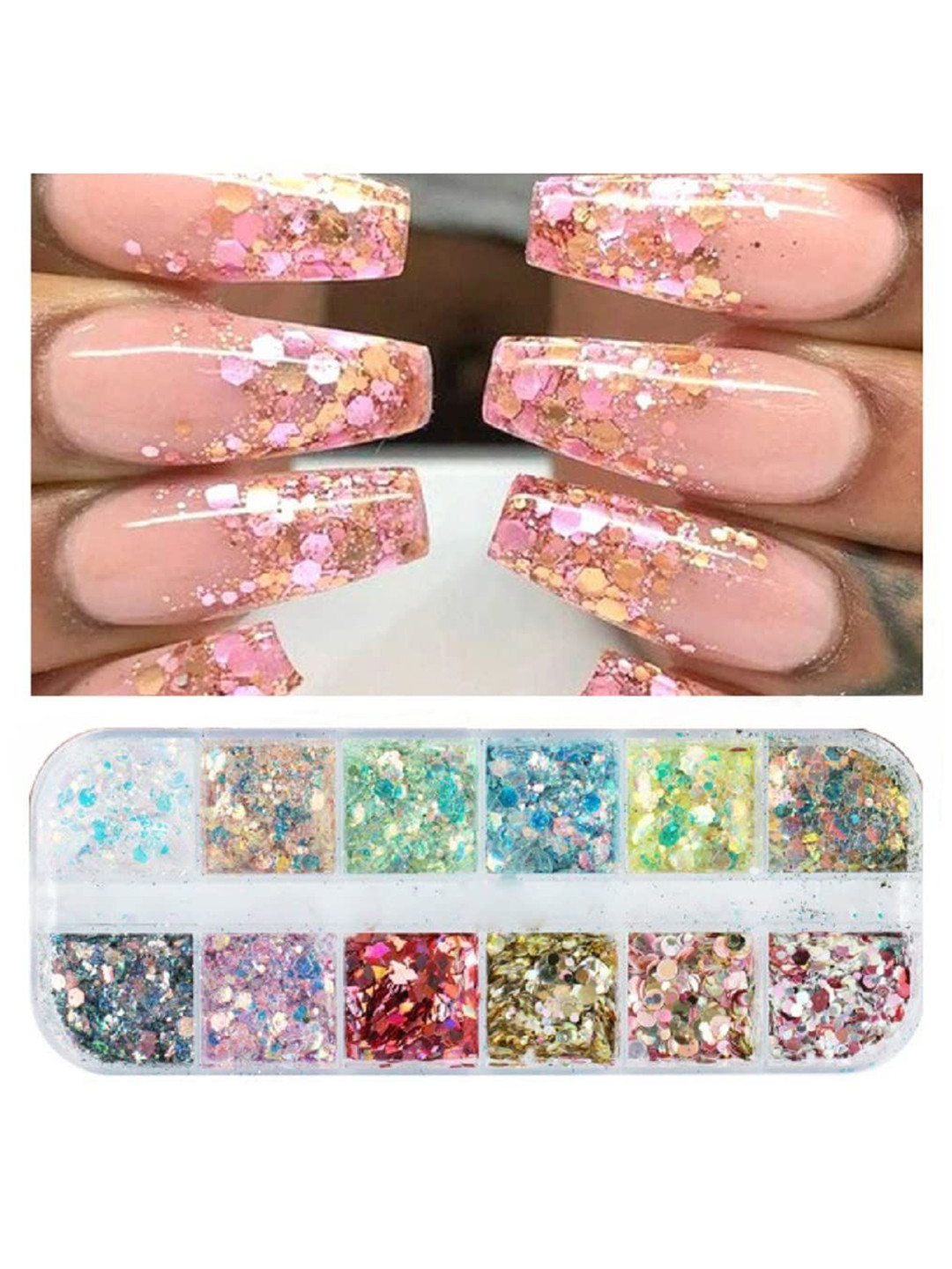 Ekinsu Set Of 12 Nail Glitter Flakes