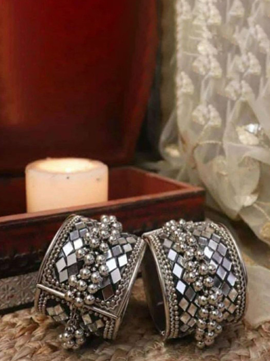 KRENOZ Women Sterling Silver Antique Bangle-Style Bracelet