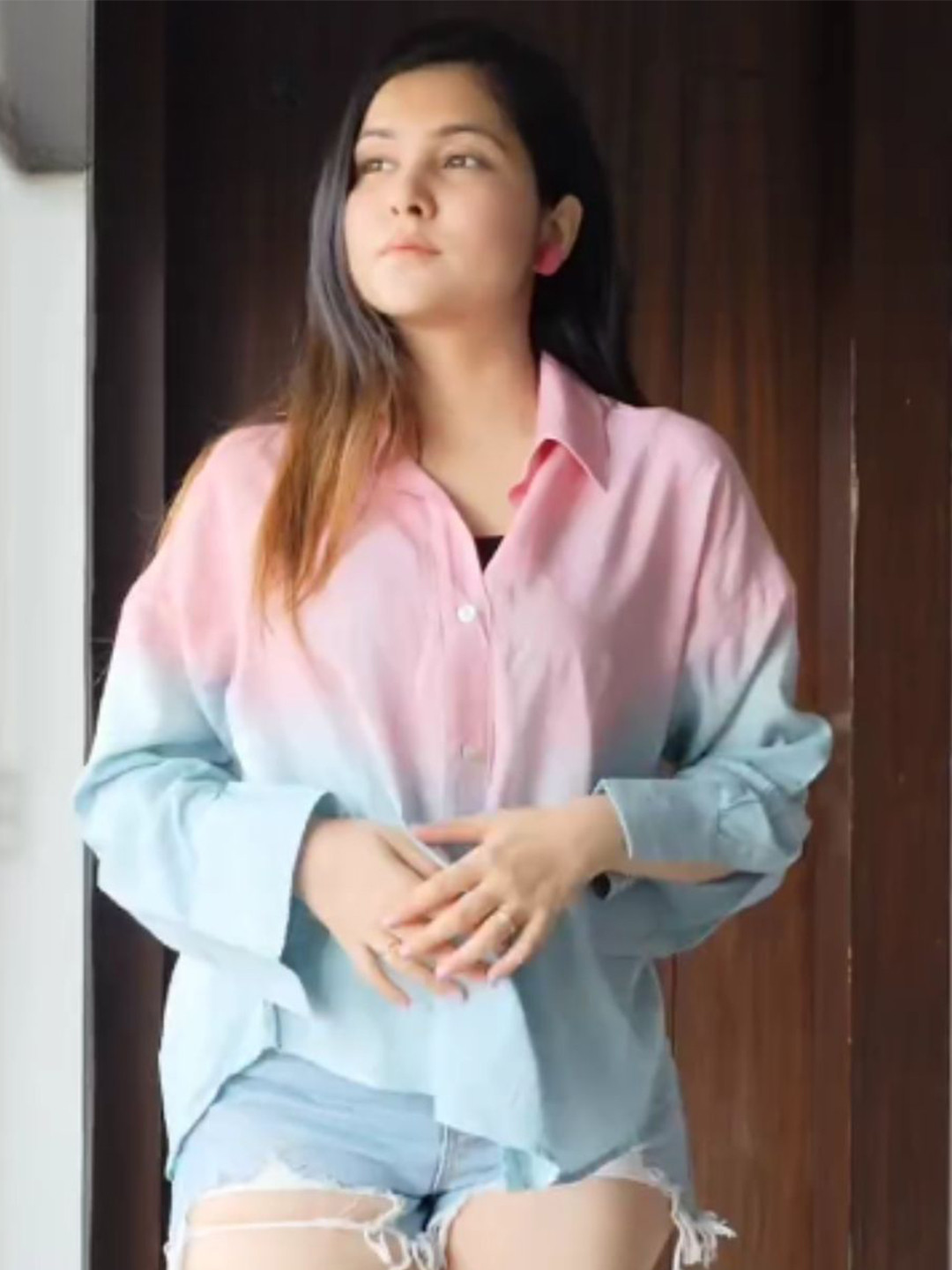 Maaesa Women Tie & Dyed Long Sleeve Casual Loose Fit Shirt