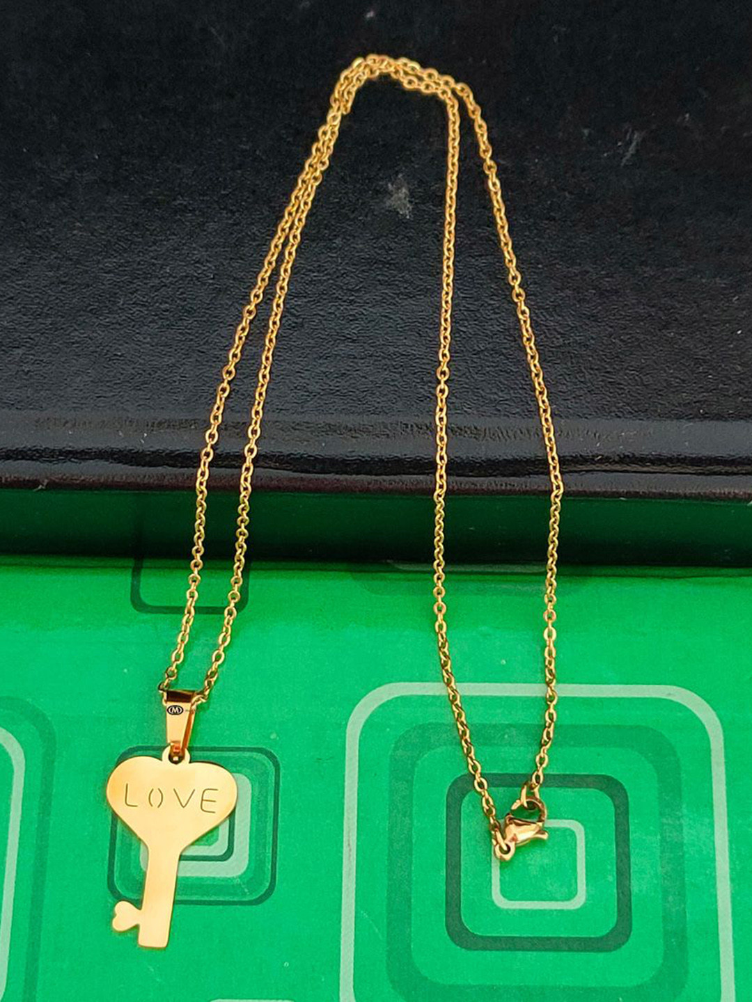 M Men Style Men Stainless Steel Gold-Plated Key Shaped Pendant