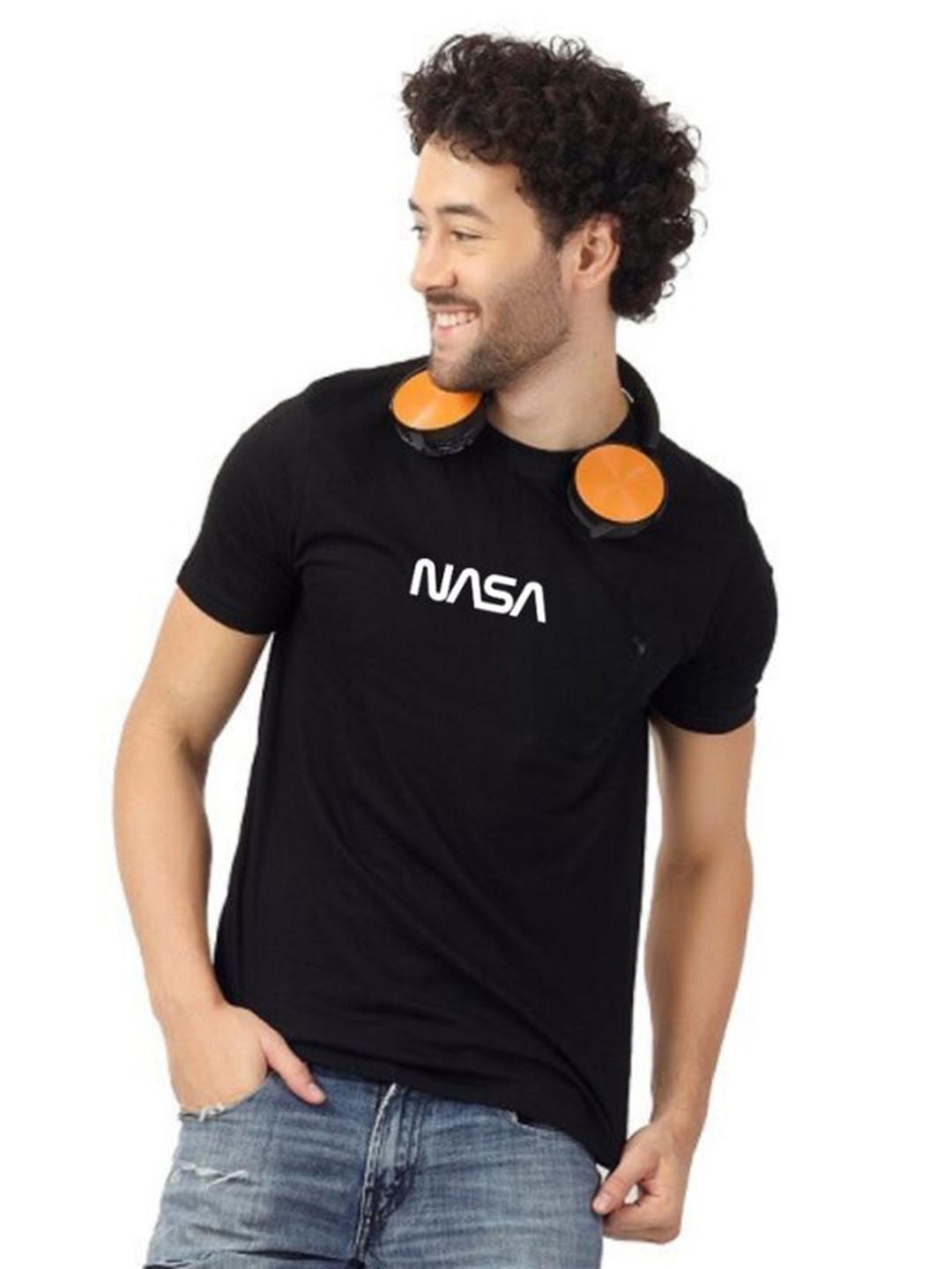 PULP Men Nasa Typography Printed Round Neck Cotton T-shirt