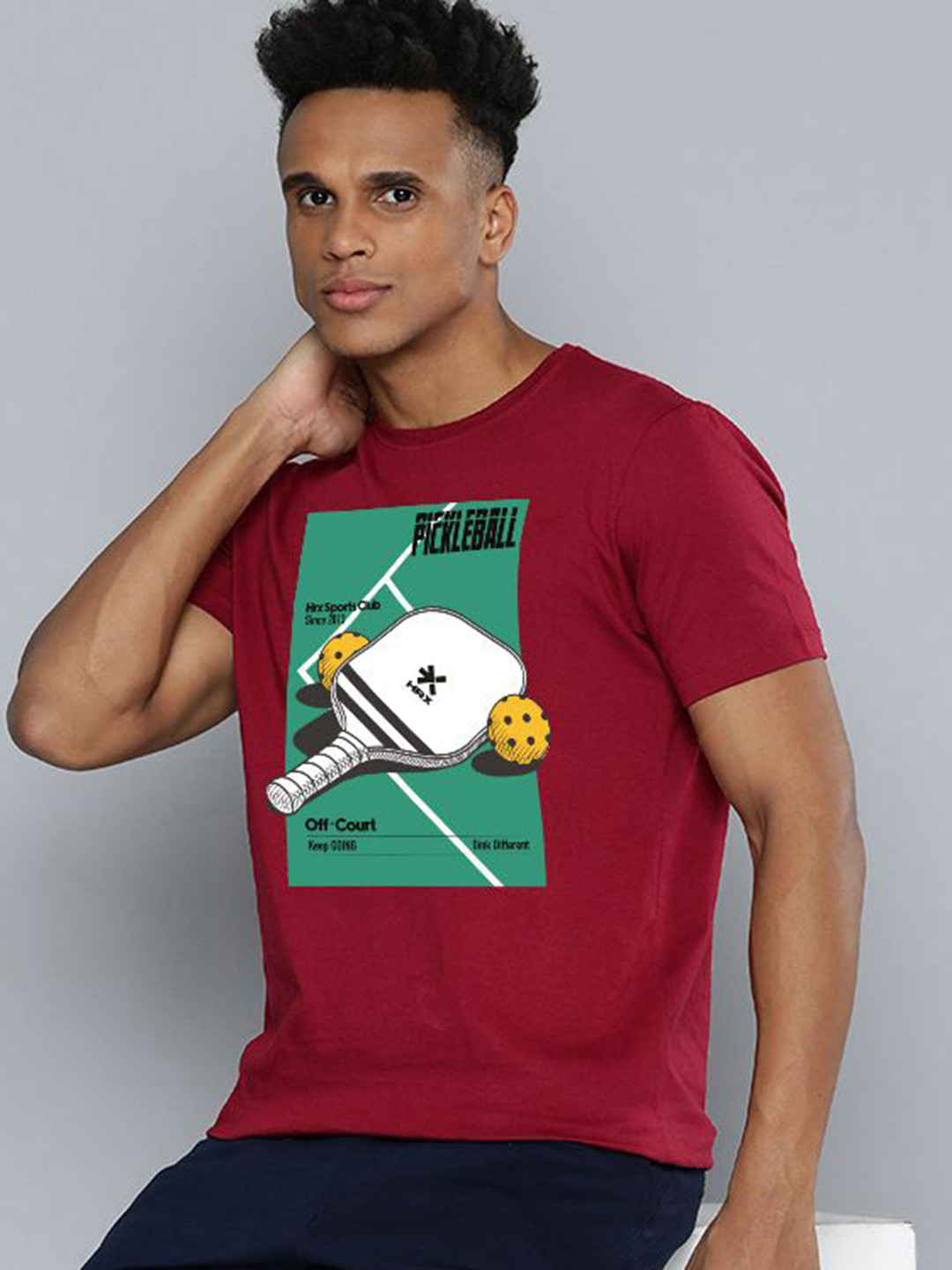 HRX by Hrithik Roshan Men Graphic Printed Round Neck Slim Fit Pickleball Sports T-Shirt