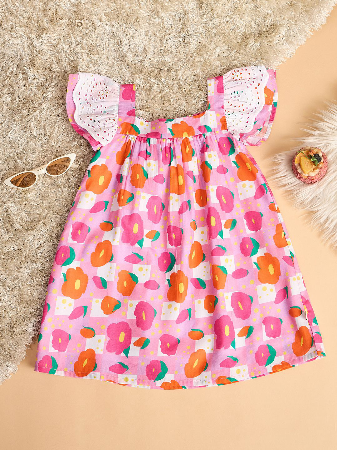 Stylo Bug Conversational Printed Round Neck Cap Sleeves Knee Length A-Line Dress