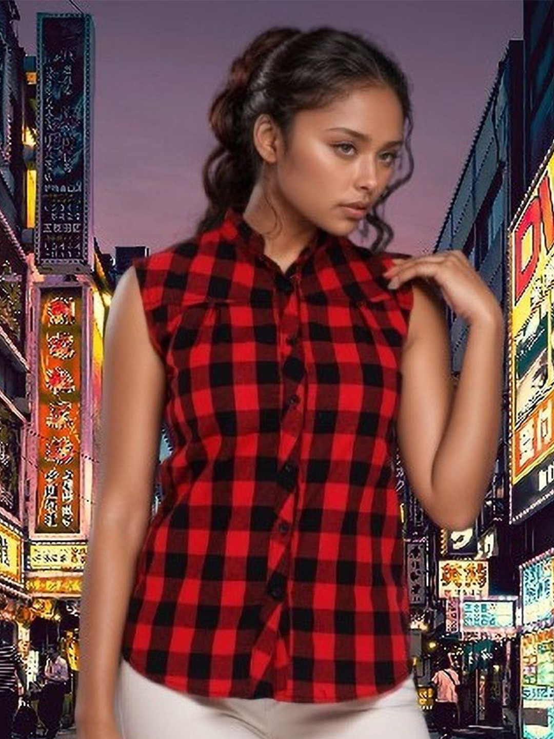 GIRLS WITH WINGS Women Regular Fit Checked Cotton Shirt