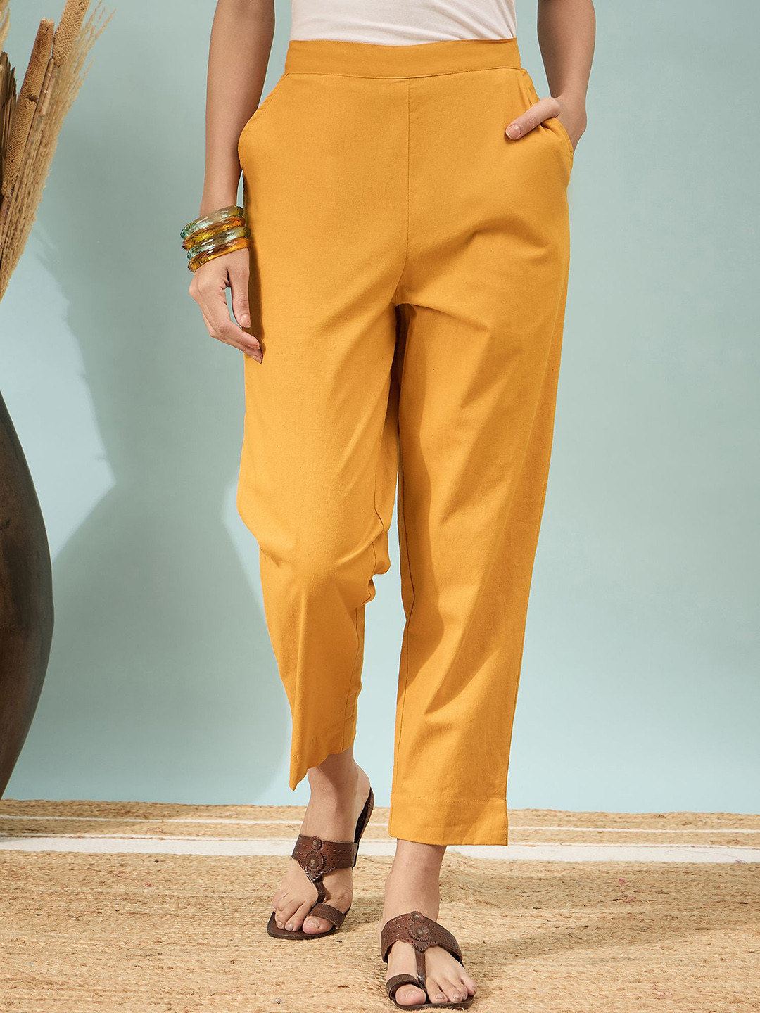 DIVASTRI Women Regular Fit Mid-Rise Pure Cotton Trousers