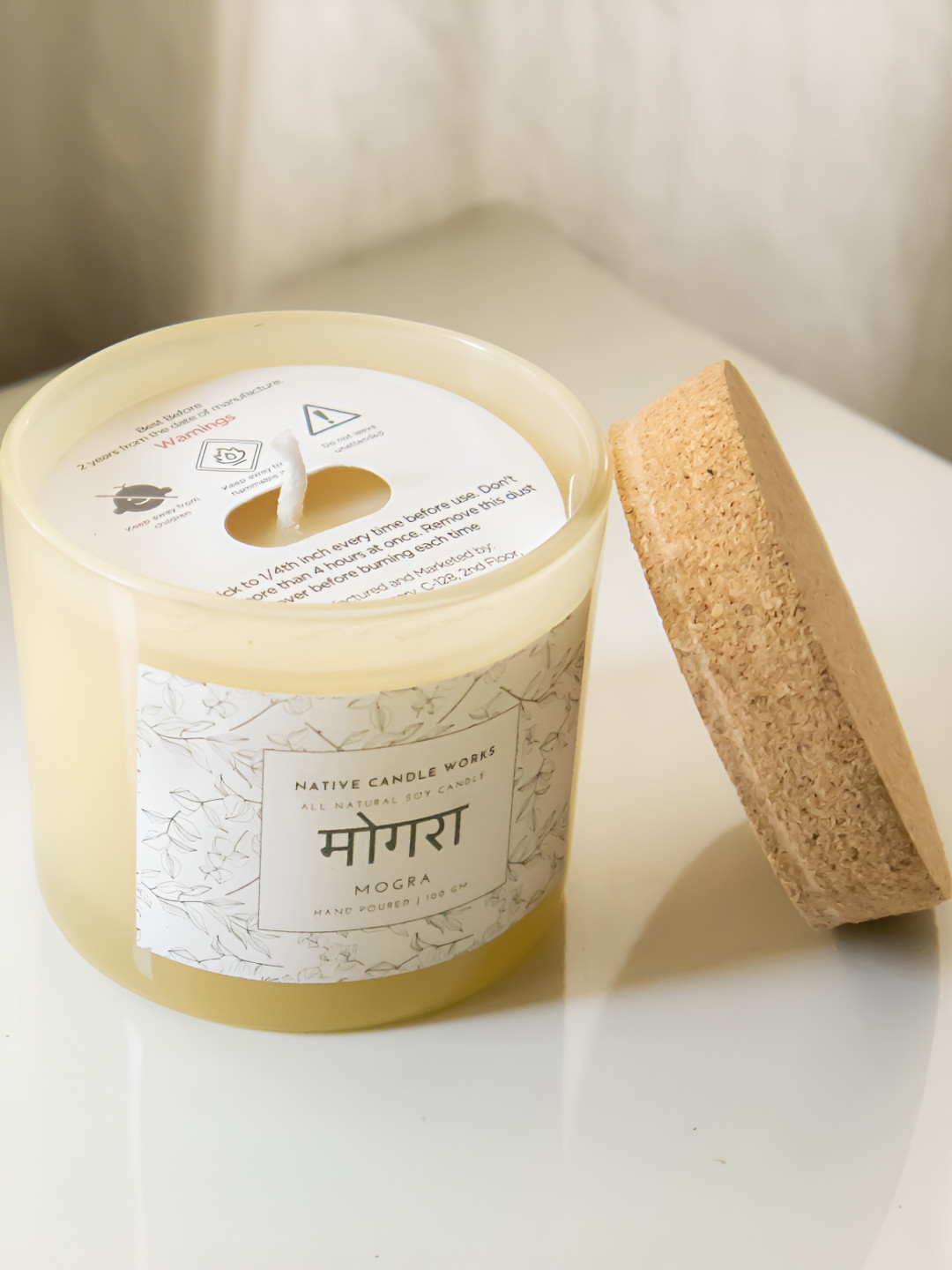 Native Apothecary Cream Soywax Scented 1 Wick Mogra Solid Geometric Regular Jar Candles