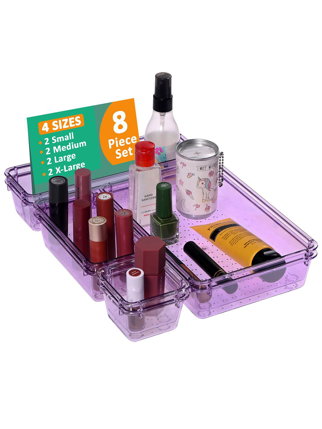 Kuber Industries Purple & Transparent 8 Pieces Makeup Organisers