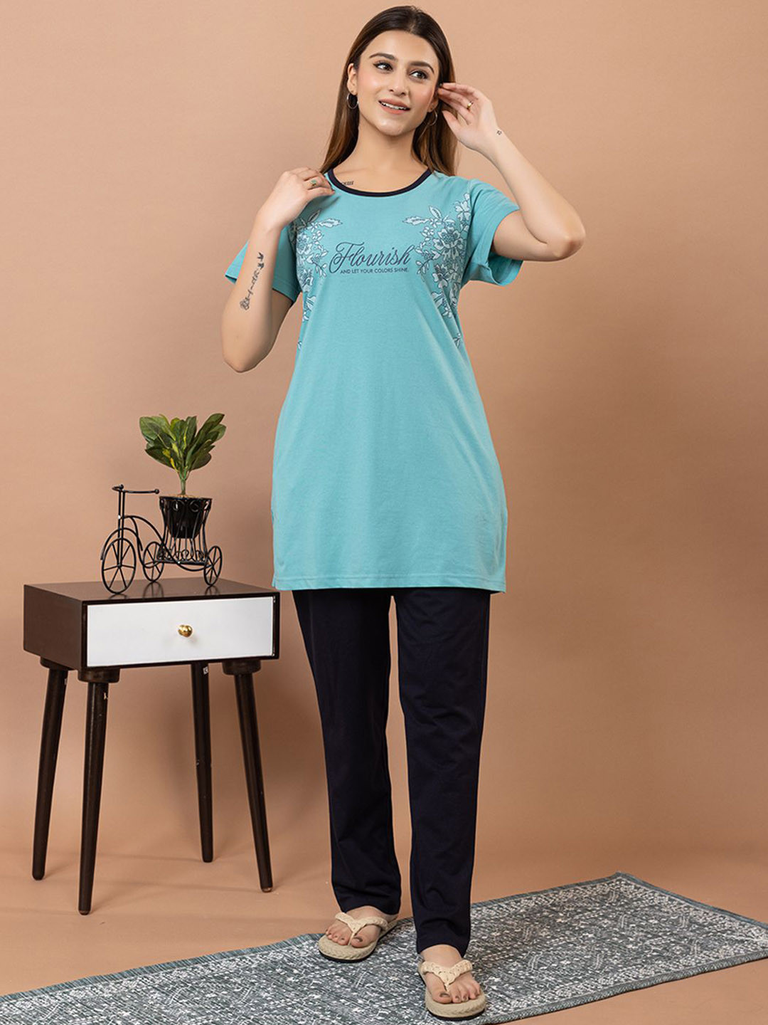 TWENTY ME Women Printed Pure Cotton Night suit