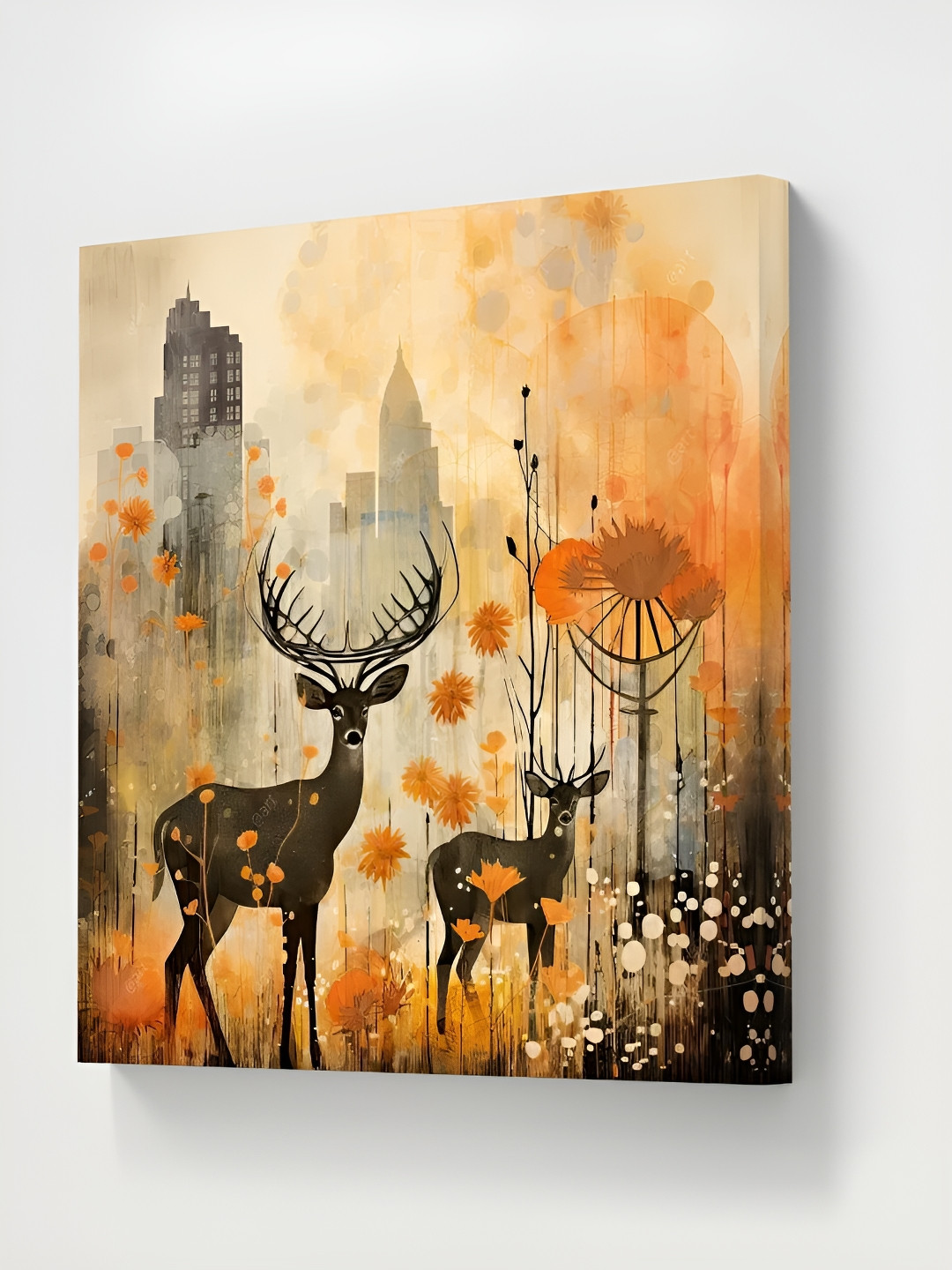 Livin'luxe Orange Colored & Black Deer Printed Canvas Wall Art