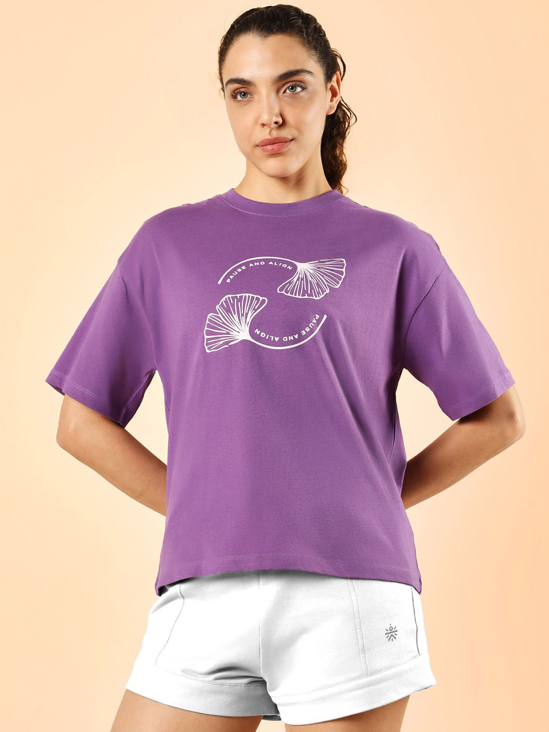 CULT Women Purple Pause and Align Printed T-shirt