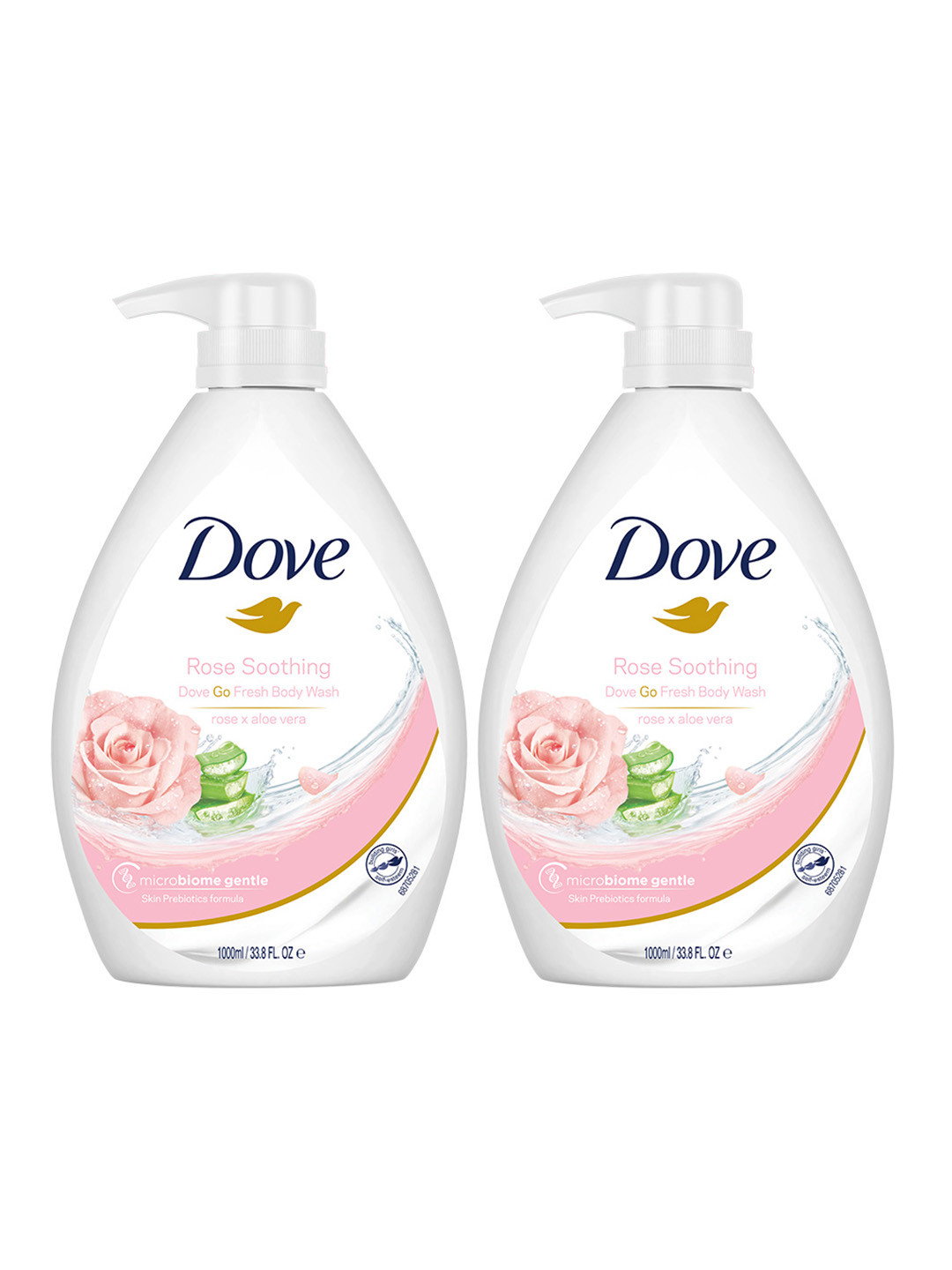 Dove Set of 2 Rose Soothing Go Fresh Body Wash with Rose & Aloe Vera - 1 L Each