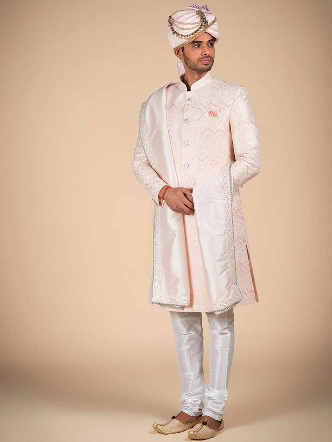 Dulha Ghar Men Band Collar Pure Cotton Shewani