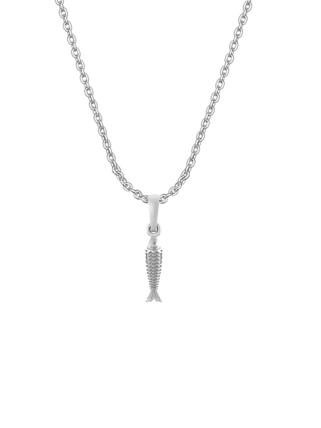 AKSHAT SAPPHIRE Unisex Sterling Silver Fish Pendant With Chain