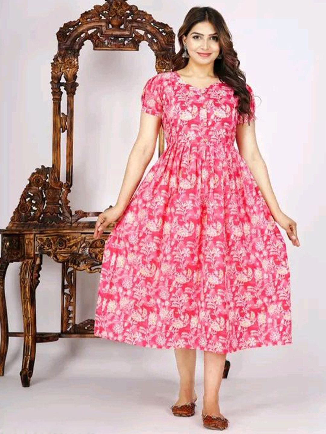 SSKfashions Ethnic Motifs Print Maternity Gown Midi Dress