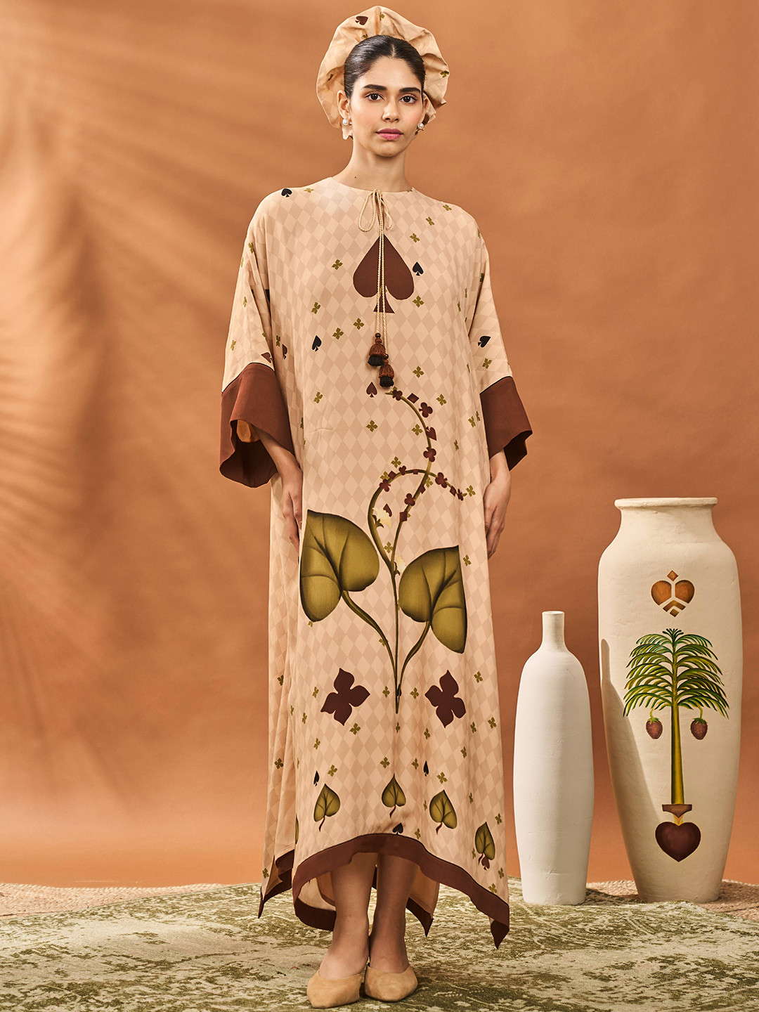 Masaba Women Non Strbeige Clover Checks Kaftan Dress