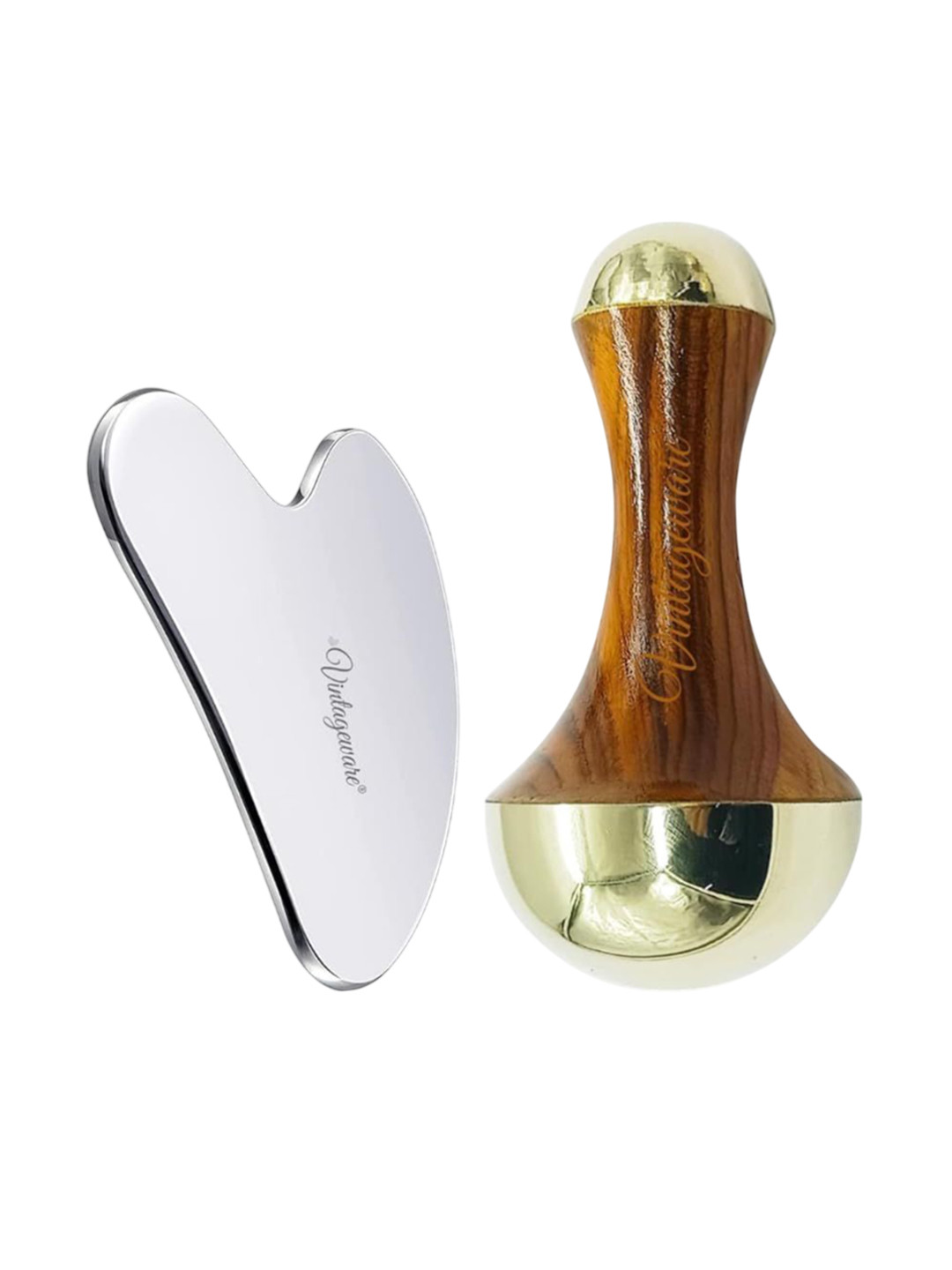 Vintageware Set Of 2 Kansa Wand & Stainless Steel Gua Sha