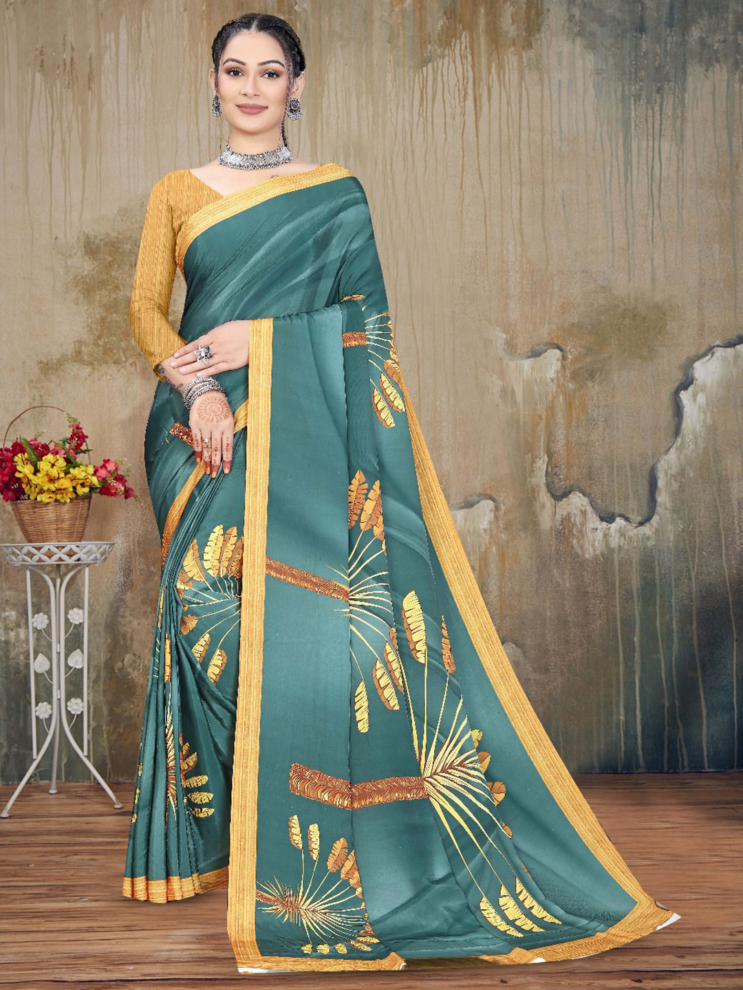 P D Silk Mills Printed Pure Georgette Saree With Unstitched Blouse Piece