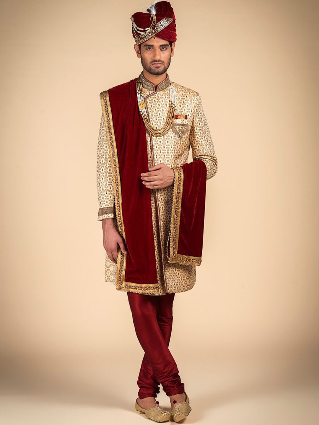 Dulha Ghar Men  Woven Design Shewani set