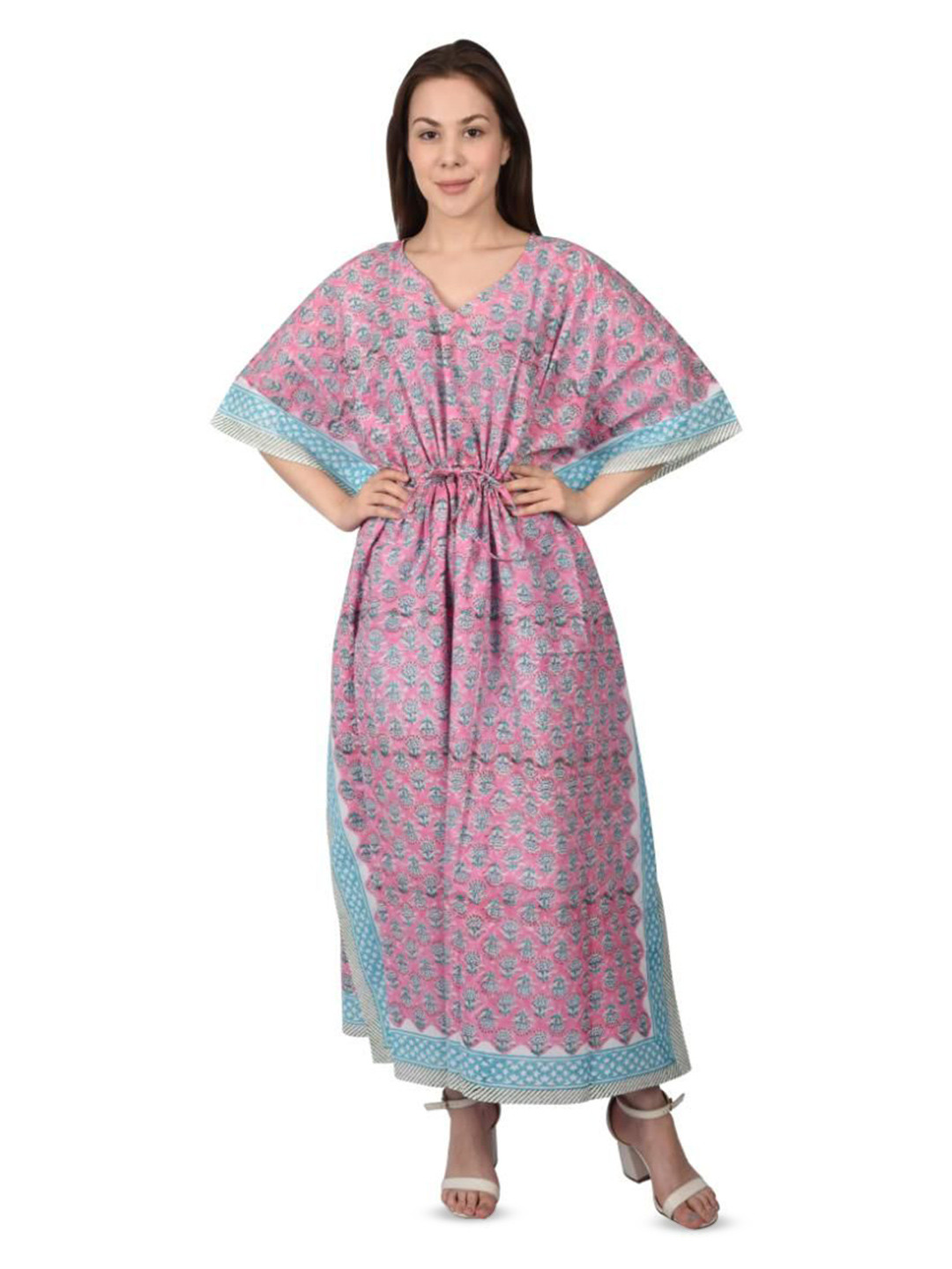 Fabric Venue Ethnic Motifs Print Kimono Sleeves Kaftan Maxi Dress