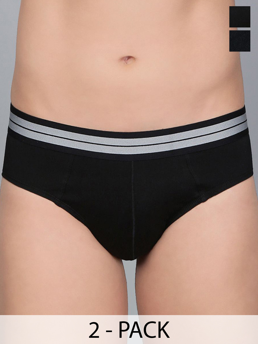 Mast & Harbour Men Pack Of 2 Ultrasoft Elastic Waistband Briefs MnH_003_BRF_BLK/GB/_2PC