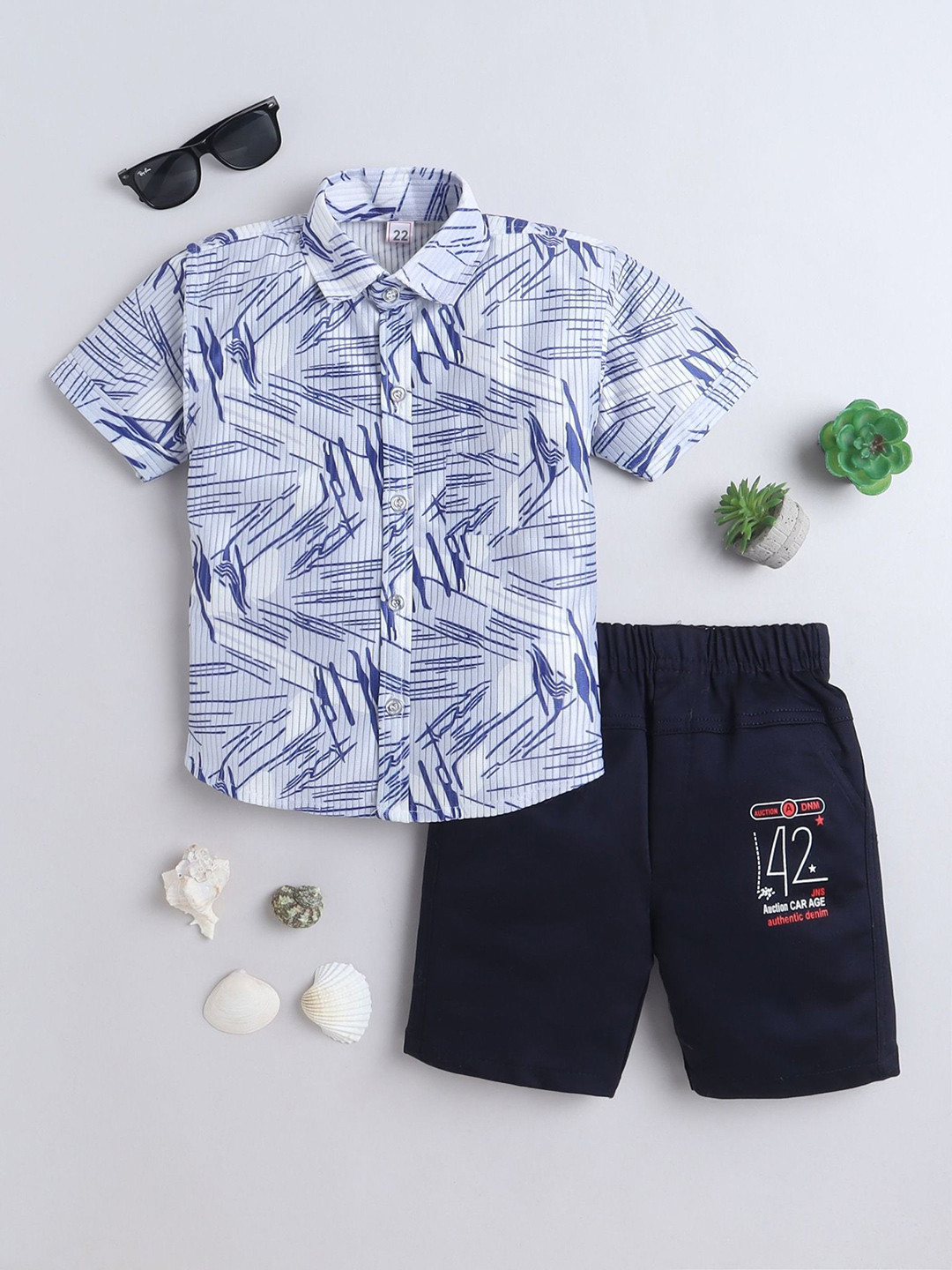 FOURFOLDS Boys Printed Short Sleeves hirt With Shorts