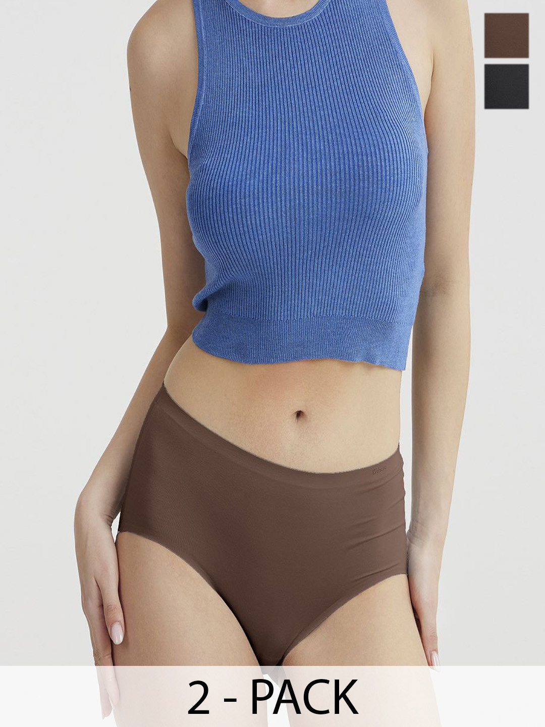 B'there Pack of 2 High-Rise Seamless Modal Full Brief P005_MBN_CBK