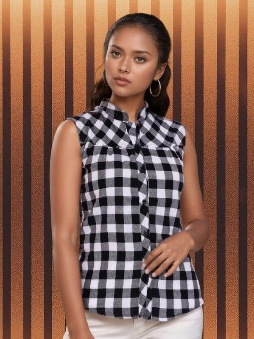 GIRLS WITH WINGS Women Checkered Sleeveless Shirt