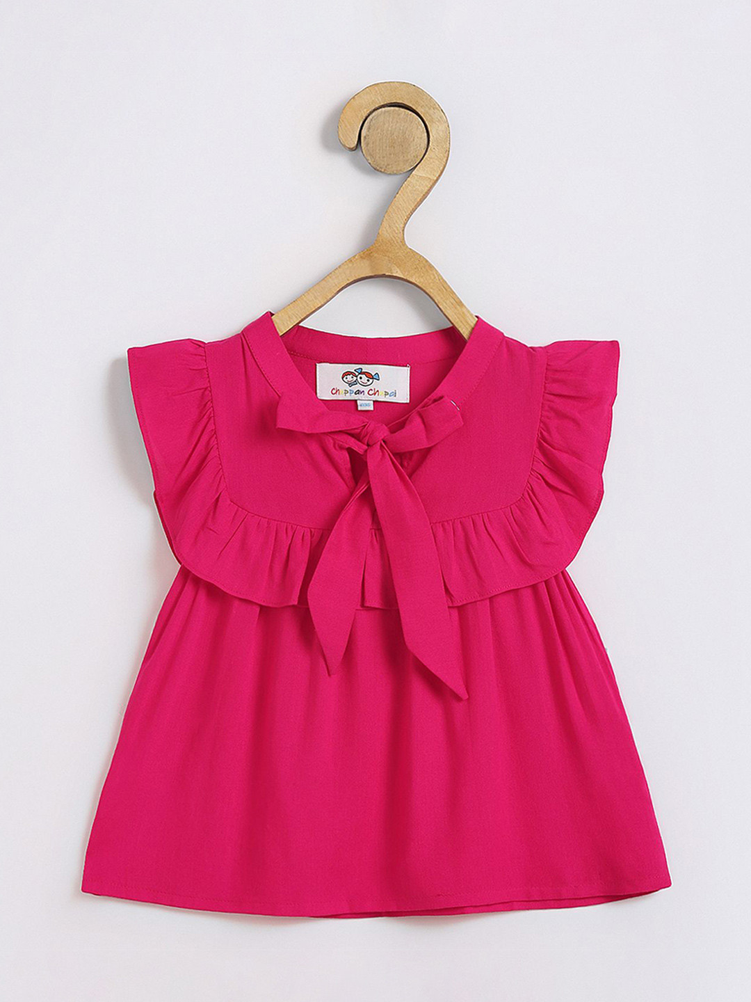 Chuppan chupai Girls Solid Ruffles Tie-Up Neck Top