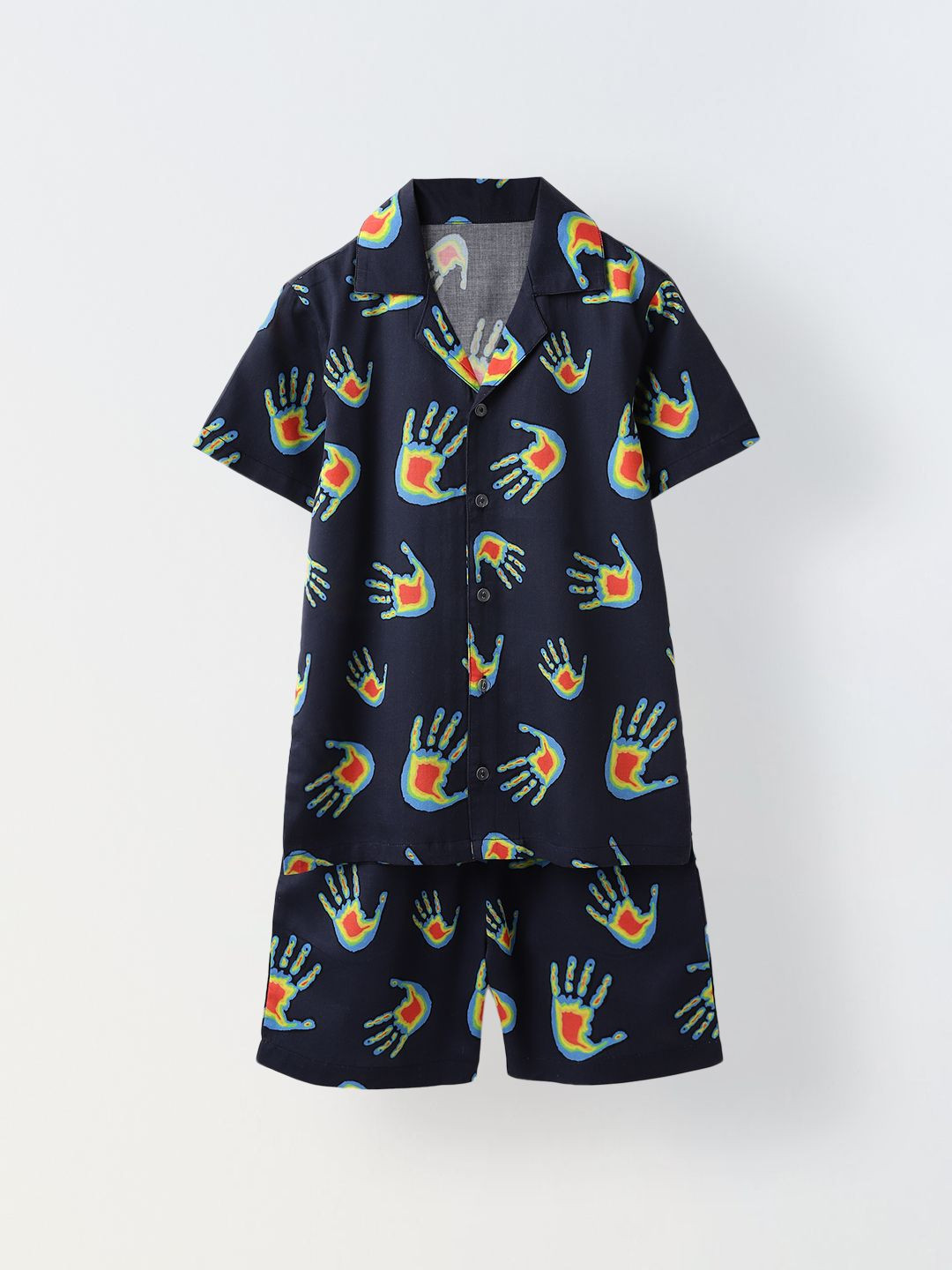 SPUNKIES Boys Handprint Printed Shirt With Shorts