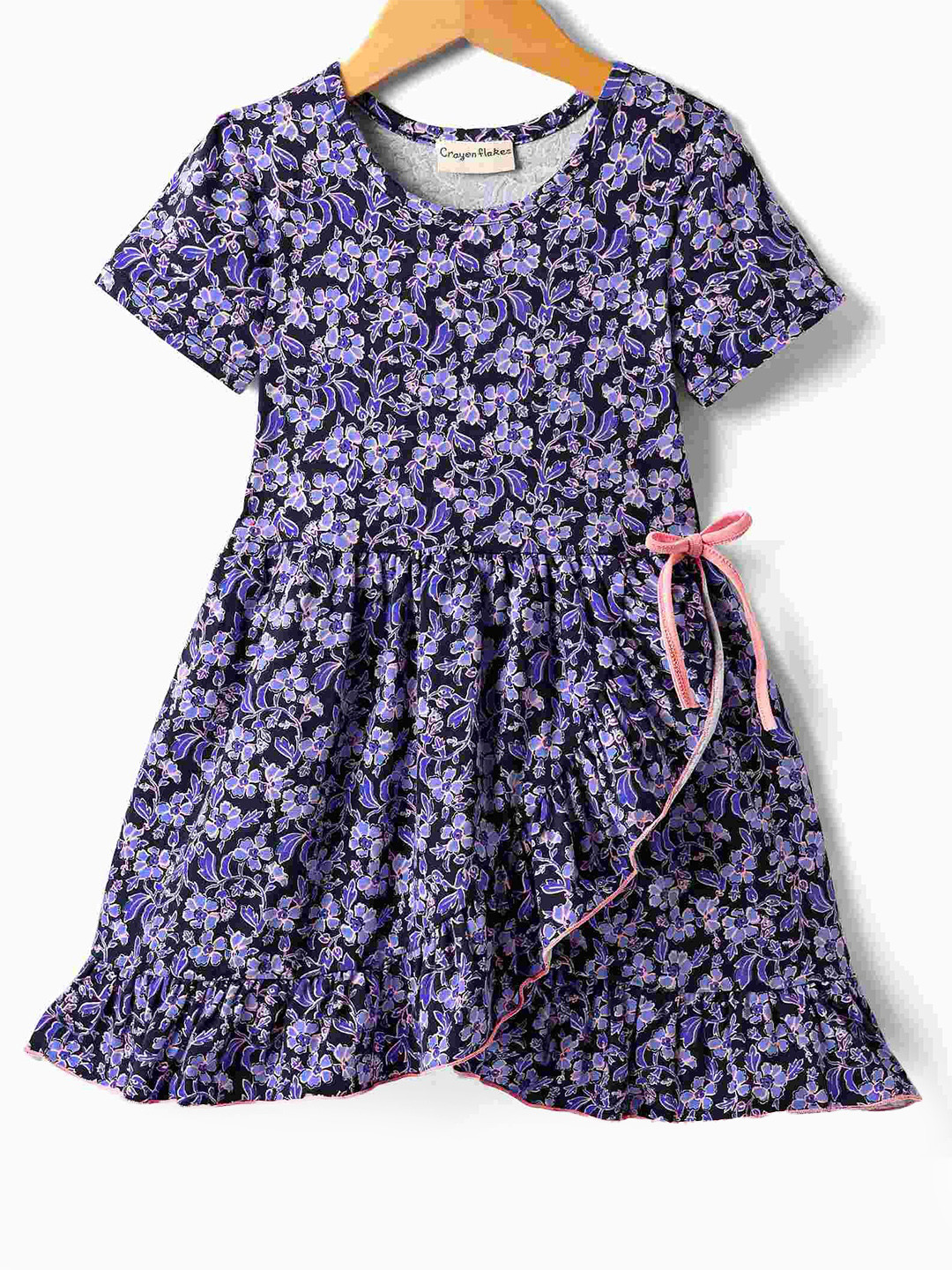 CrayonFlakes Girl's Floral Print Wrap Style  Fit & Flare Dress