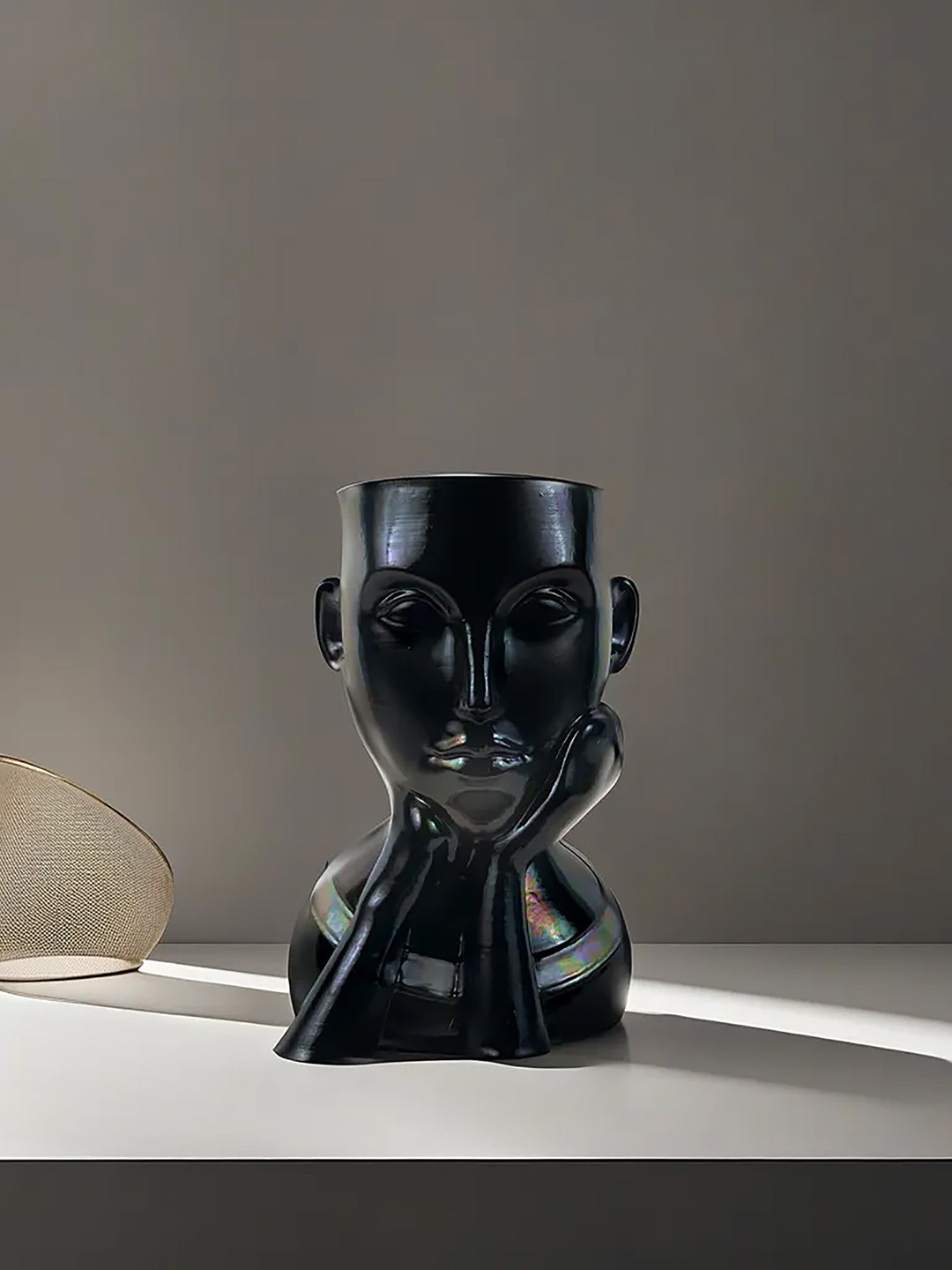 Archadia Face Flower Black Polyresin Matte Living Room Medium Showpiece - 7.1 Inches