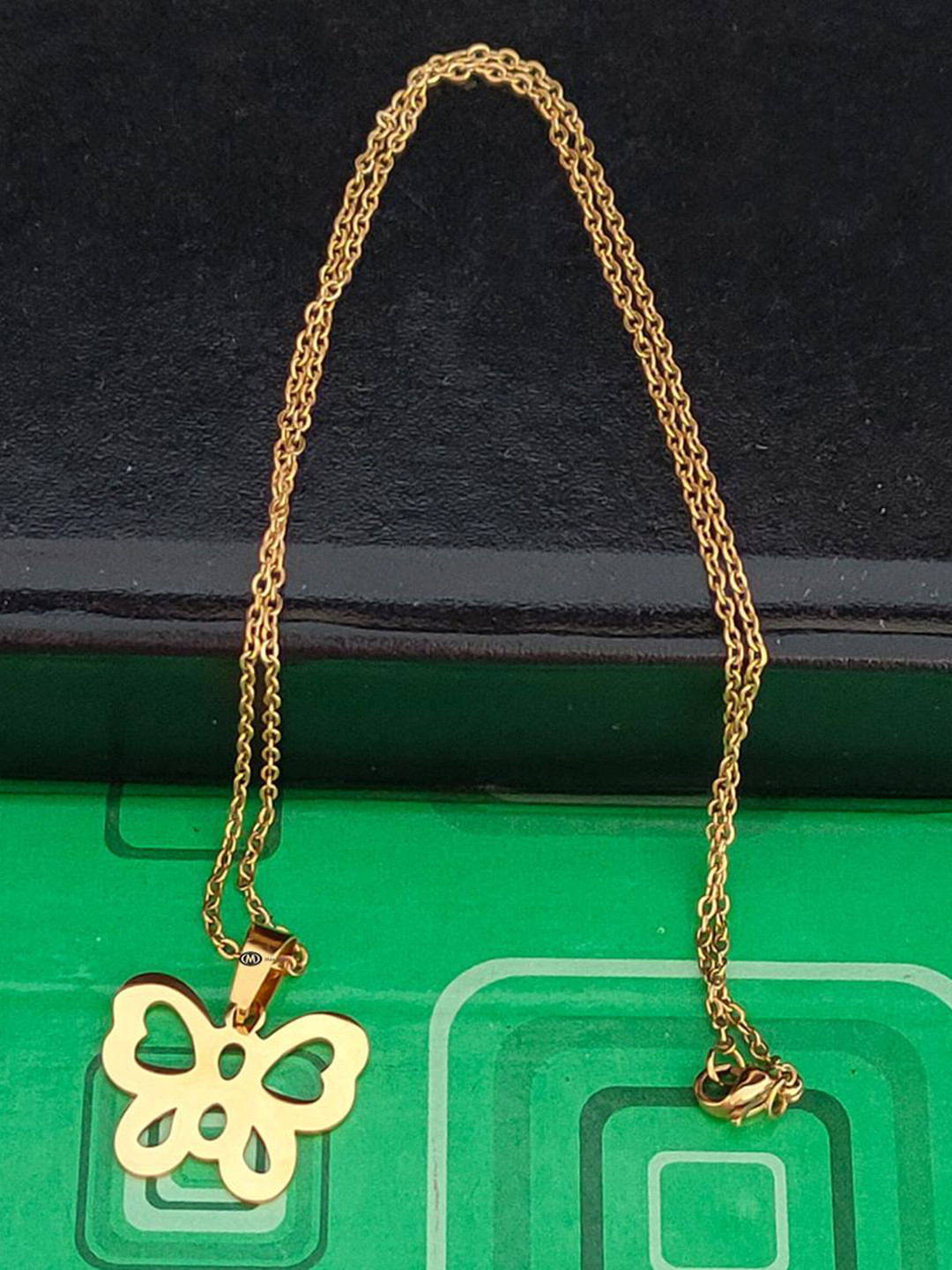 M Men Style Men Stainless Steel Gold-Plated Butterfly Shaped Pendant