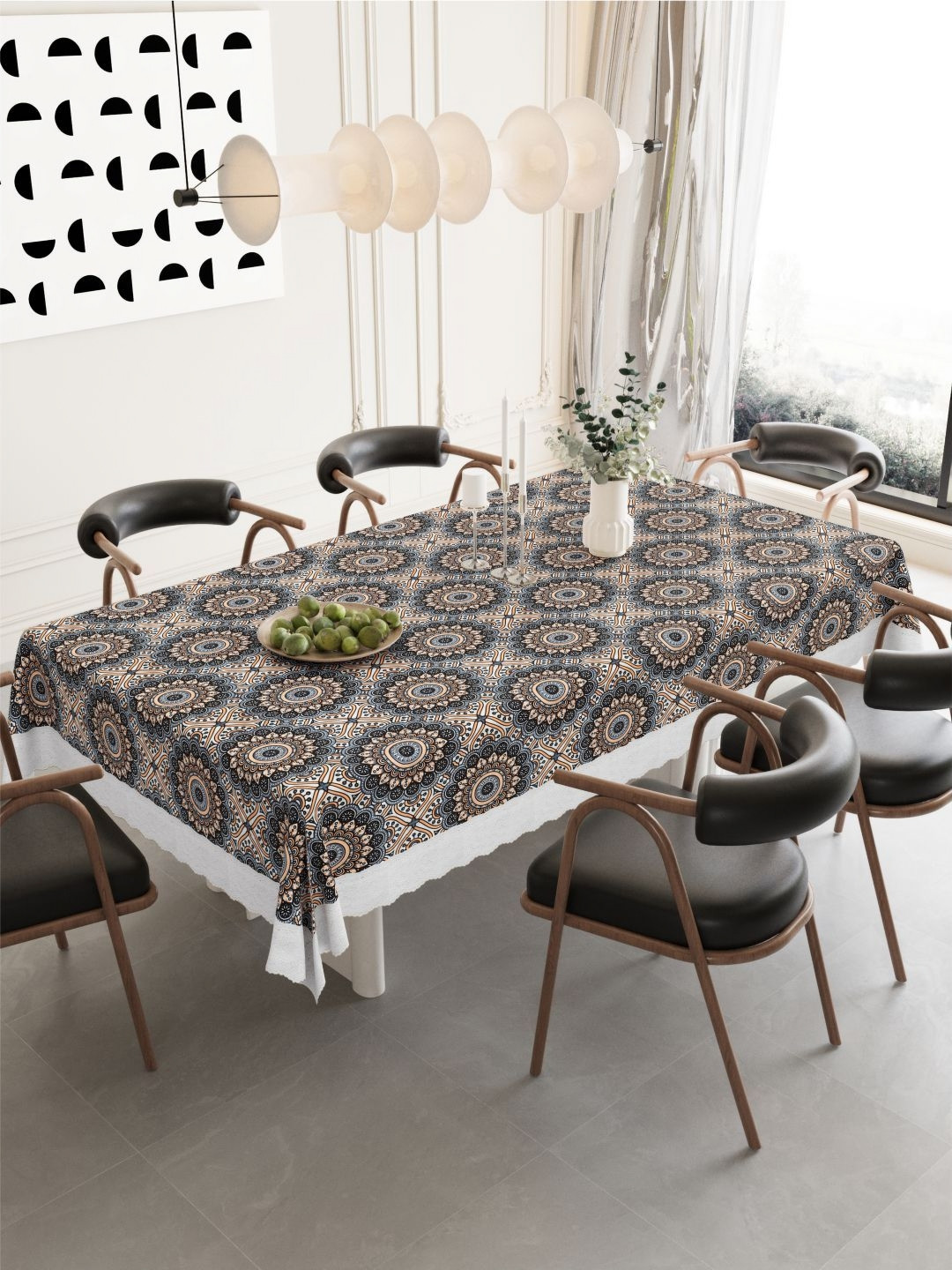 DREAM WEAVERZ White Floral Waterproof 6-Seater Table Cover with Embellished details