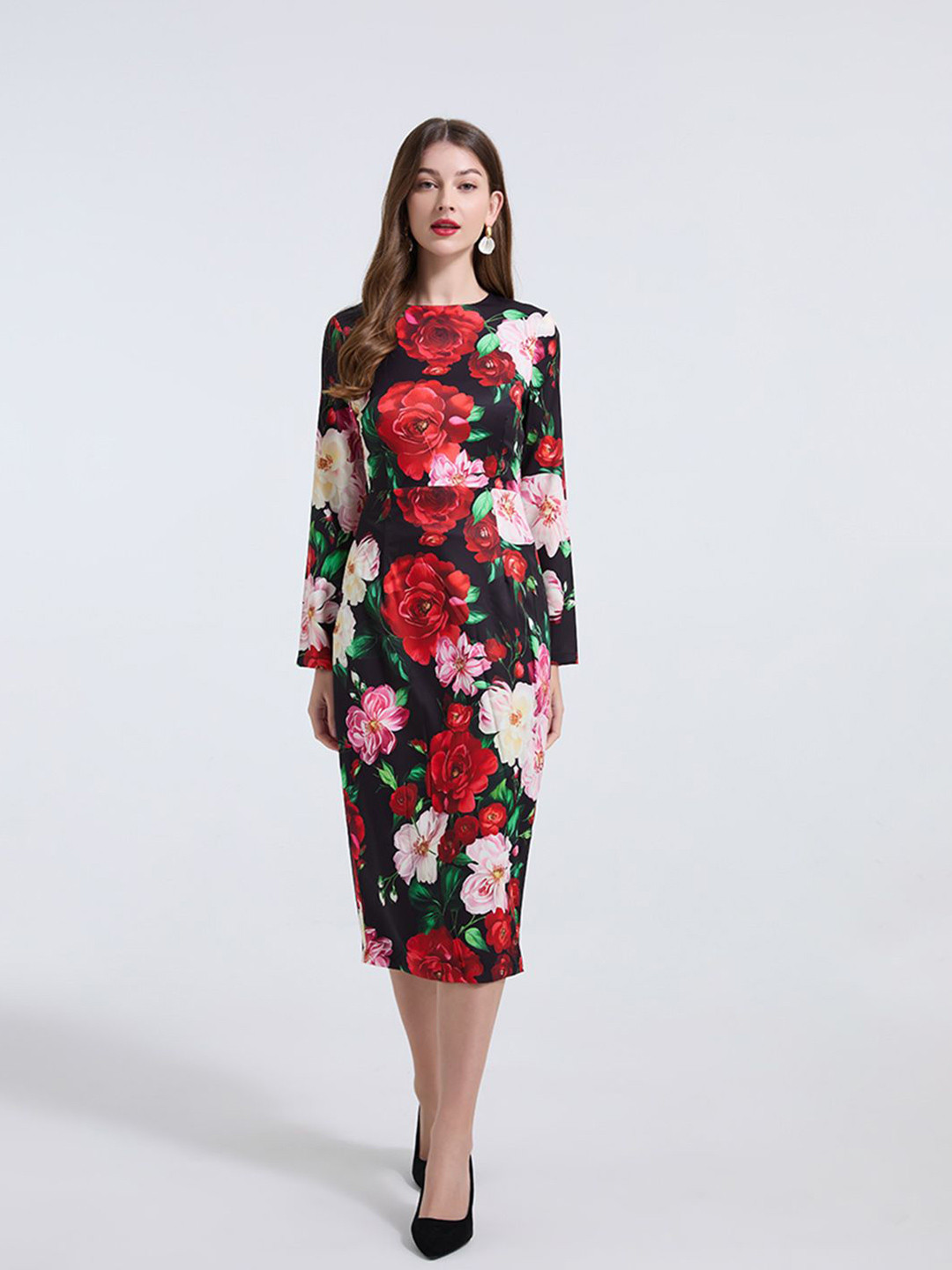 JC Collection Floral Print Slit Sheath Midi Dress