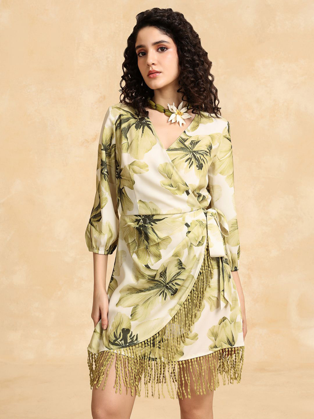 Kazo Edna Mini Tropical Print Wrap Dress