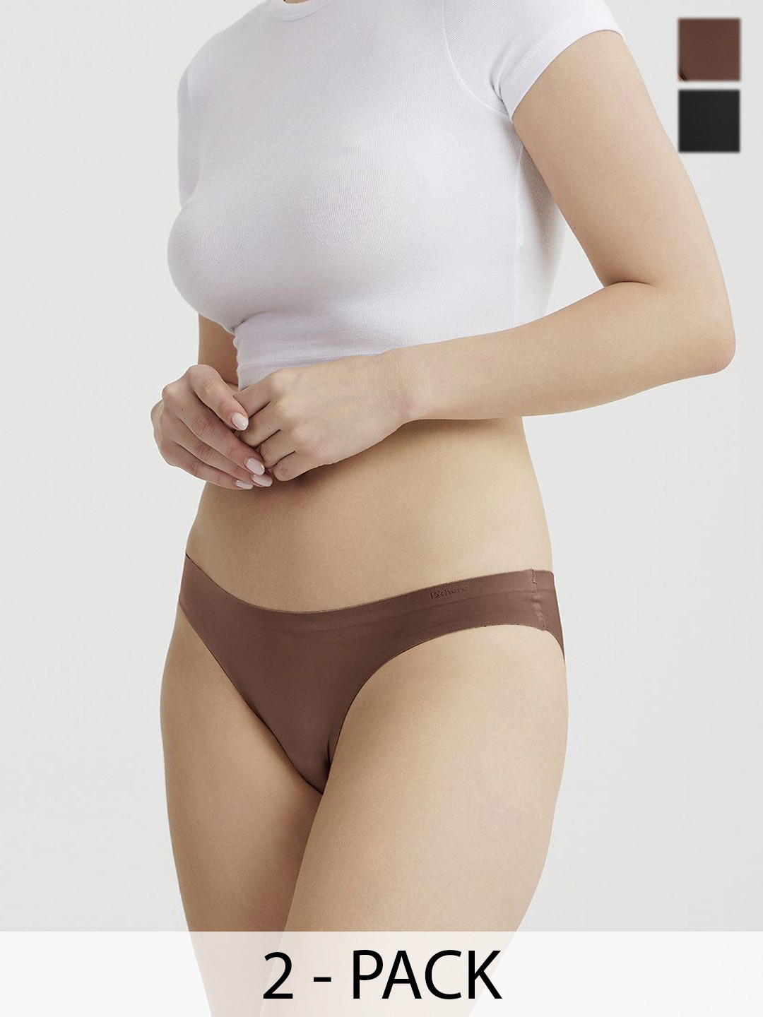 B'there Pack of 2 Seamless Modal Bikini Briefs P002_MBN_CBK