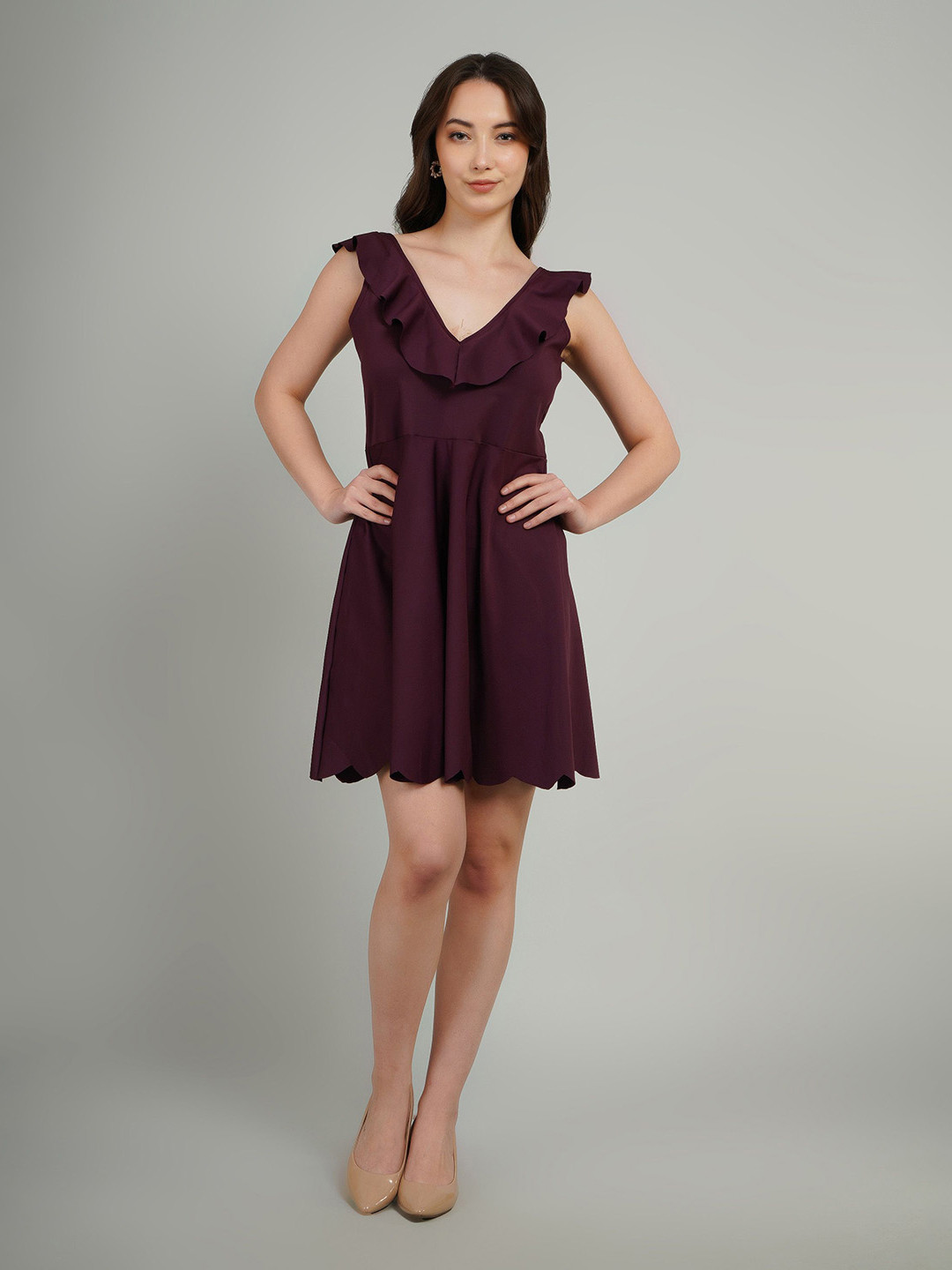 Gora Glama Women V-Neck Ruffles A-Line Dress