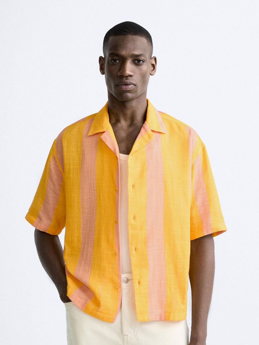 MISCHIEF MONKEY Men Classic Cuban Collar Boxy Multi Stripes Printed Casual Shirt