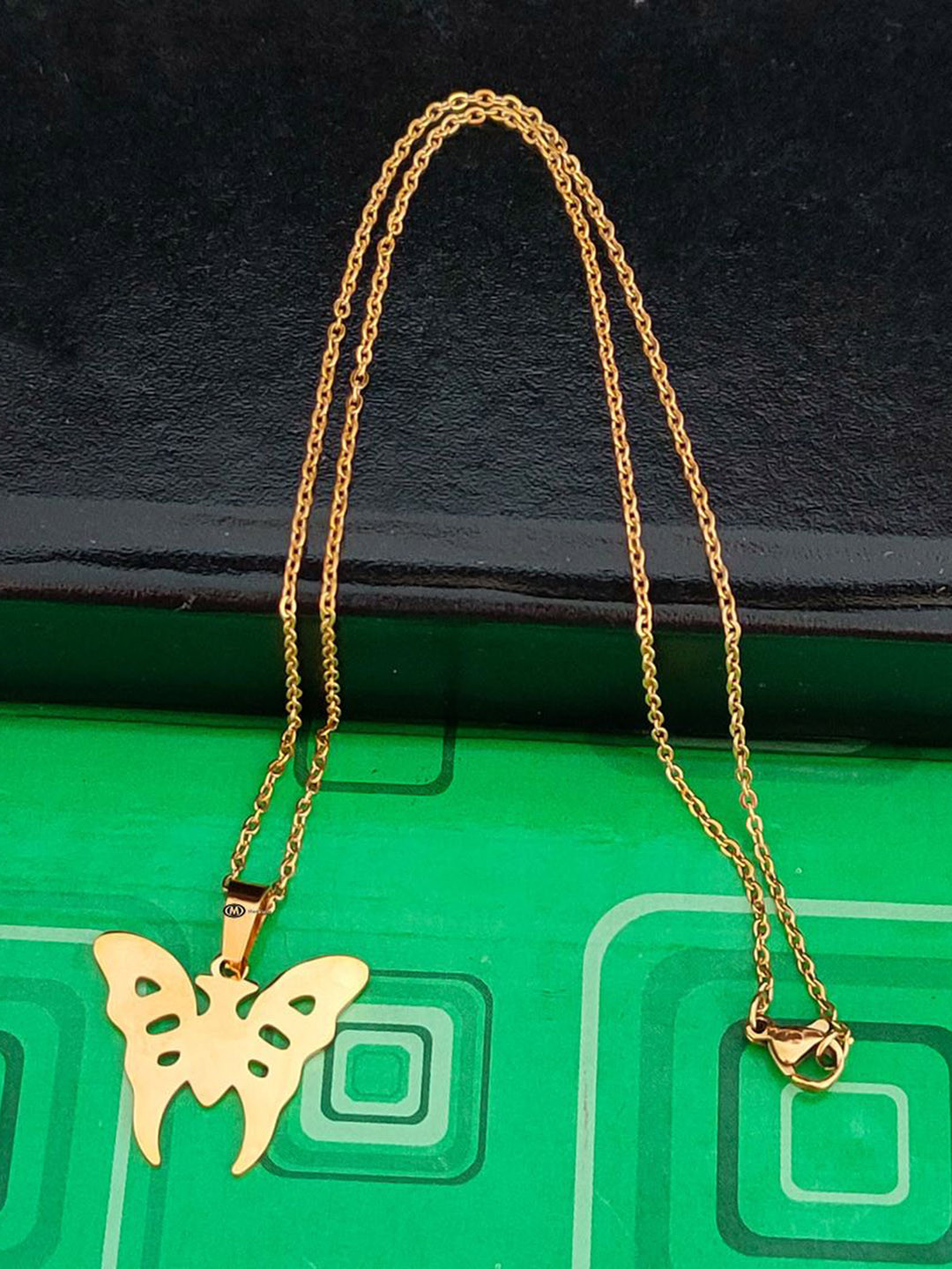 M Men Style Men Stainless Steel Gold-Plated Butterfly Shaped Pendant