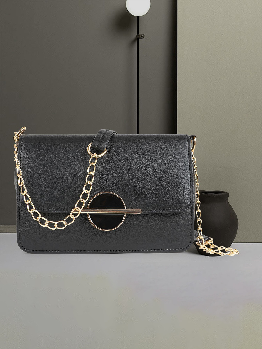 ROLEXO Women Structured Sling Bag With Buckles Detailed