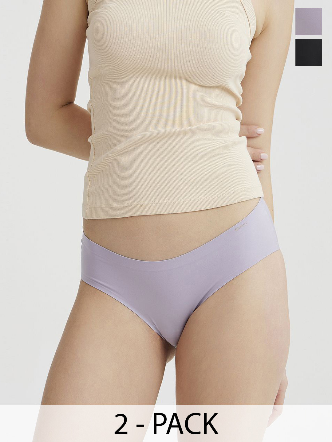 B'there Pack of 2 Mid-Rise Seamless Hipster Briefs P003_CBK_NBG