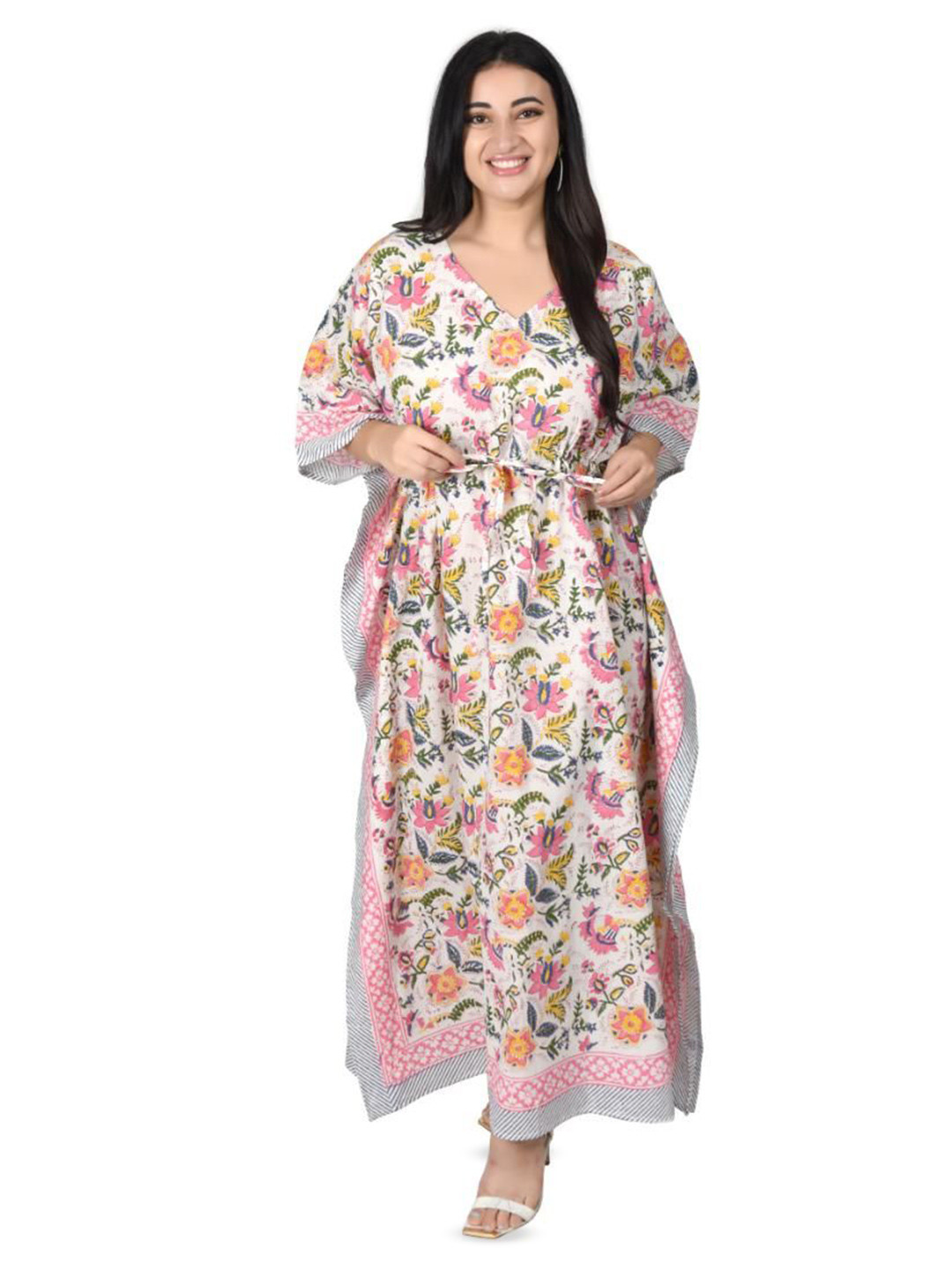 Fabric Venue Floral Printed Cotton Kaftan Maxi Dress